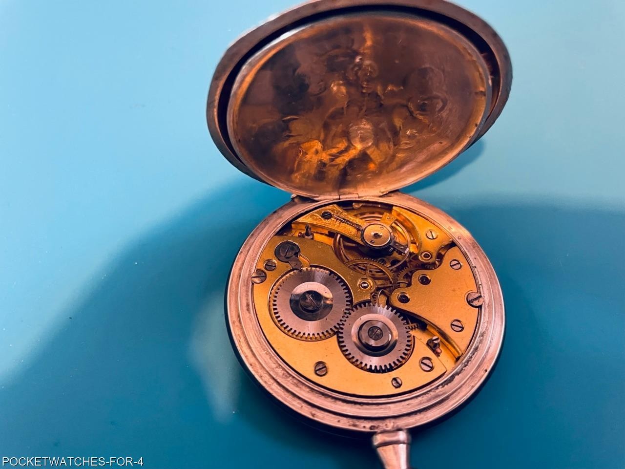 1910 POCKET WATCH 15 JEWELS SILVER NIELLO HUNTER CASE ART NOUVEAU SERVICED