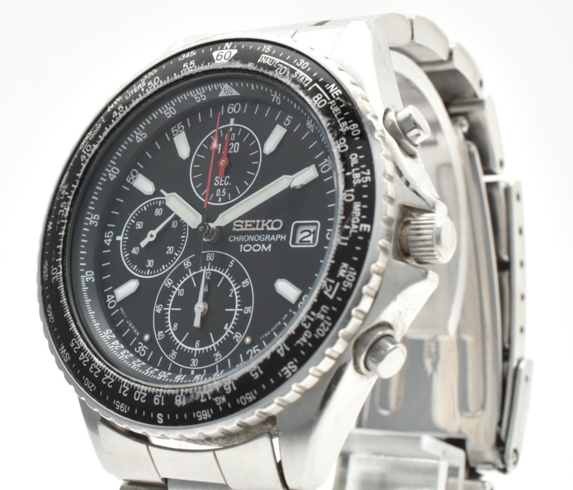 Vintage [ N MINT ] SEIKO Flightmaster 7T92-0CF0 Qz Black Chronograph Men’s JAPAN