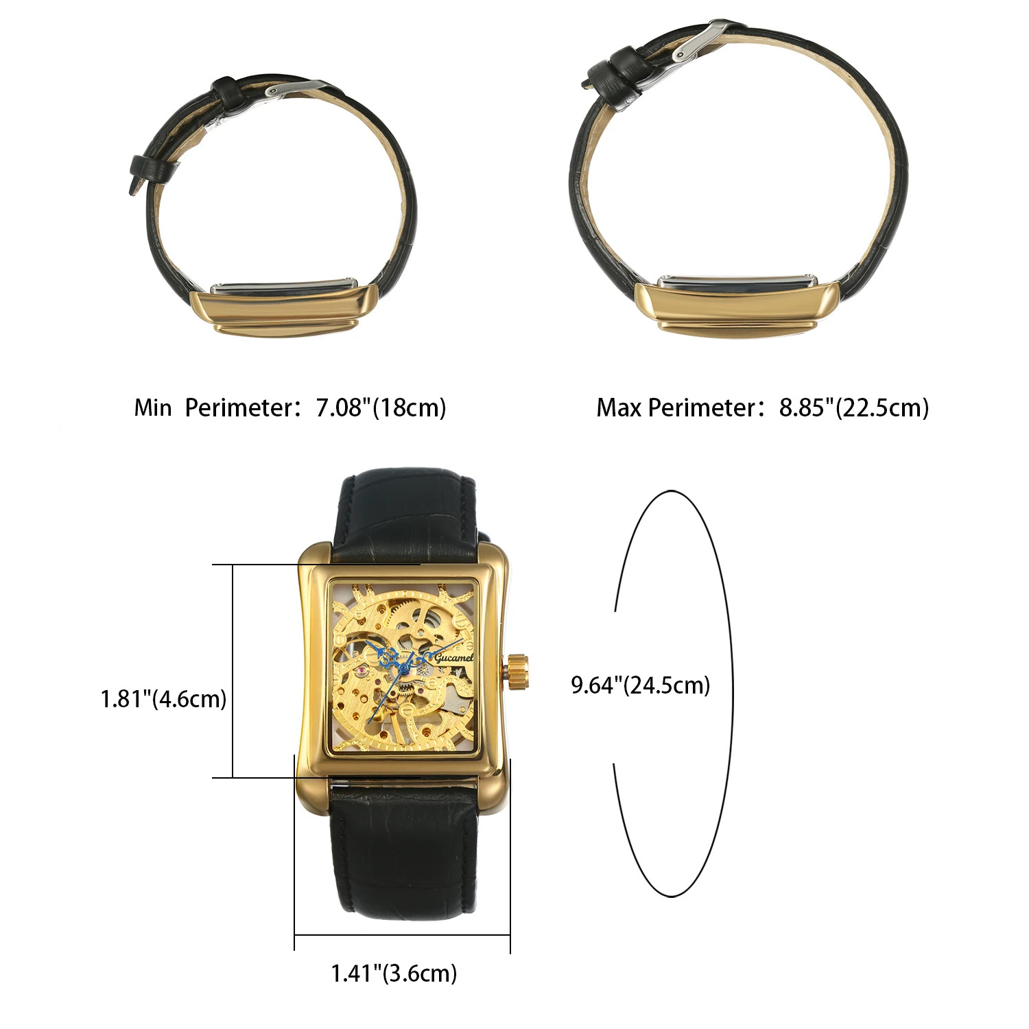 Lancardo Men’s Automatic Skeleton Watch Leather Strap Gold Silver 3ATM