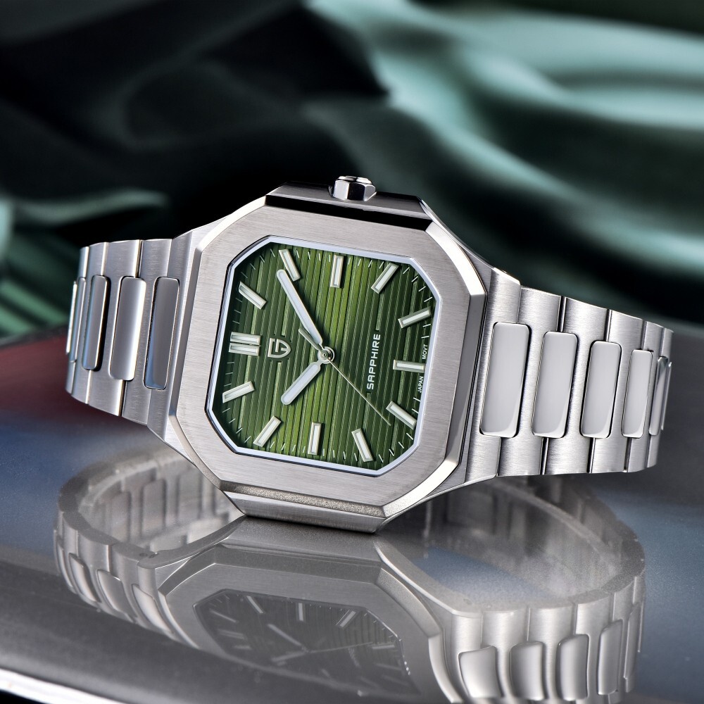 Men’s Quartz Square Watch Japan VH31 Movement Sapphire Glass Waterproof Luminous