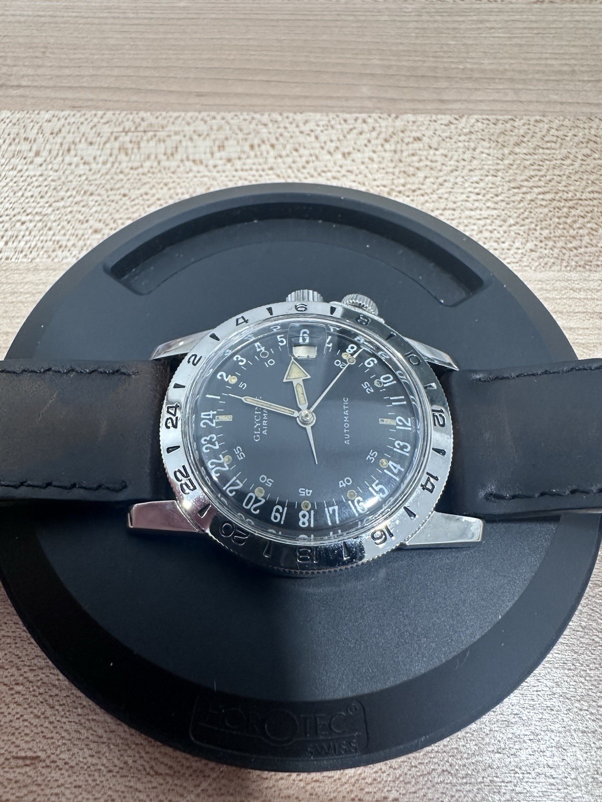 Vtg 1960s im Glycine Airman 36mm SS Automatic Pilot Men’s Watch 24hr dial.