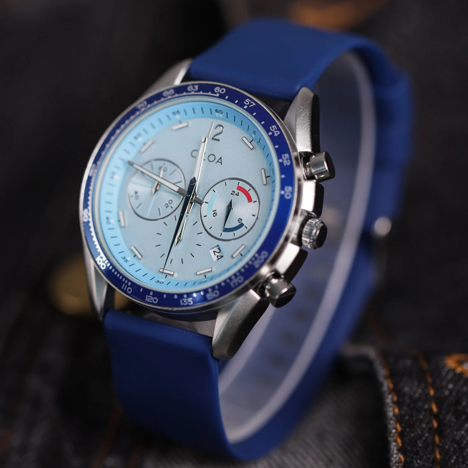 CILOA Men’s Quartz Watch Blue White Dial Sport Rubber Strap Waterproof 3Bar