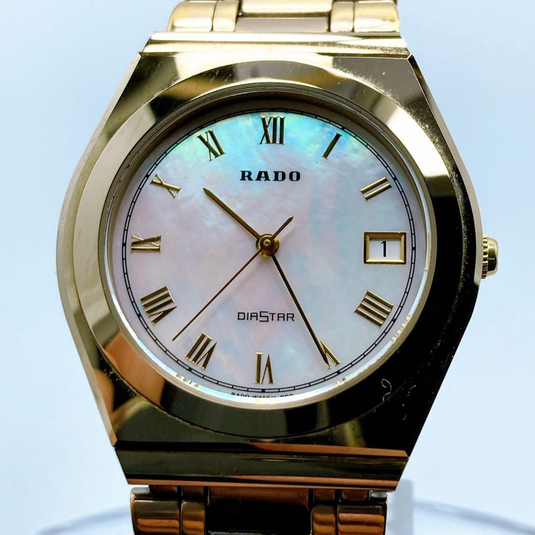 Rado DiaStar 113.9519.3 Quartz White Shell Dial Date Gold Watch Japan
