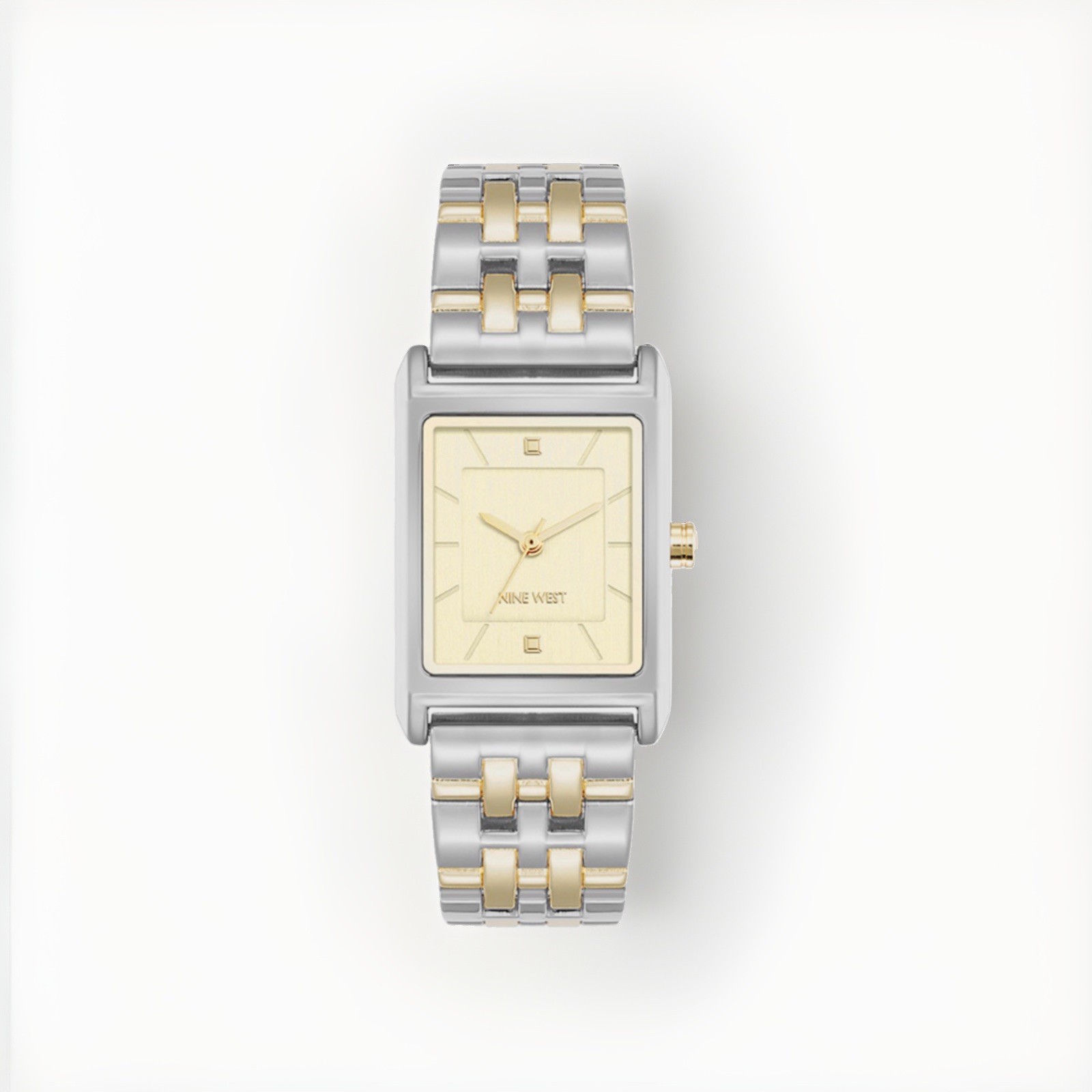 NINE WEST Two-Tone Rectangle Dial Analog Ladies Watch silver gold tone quartz