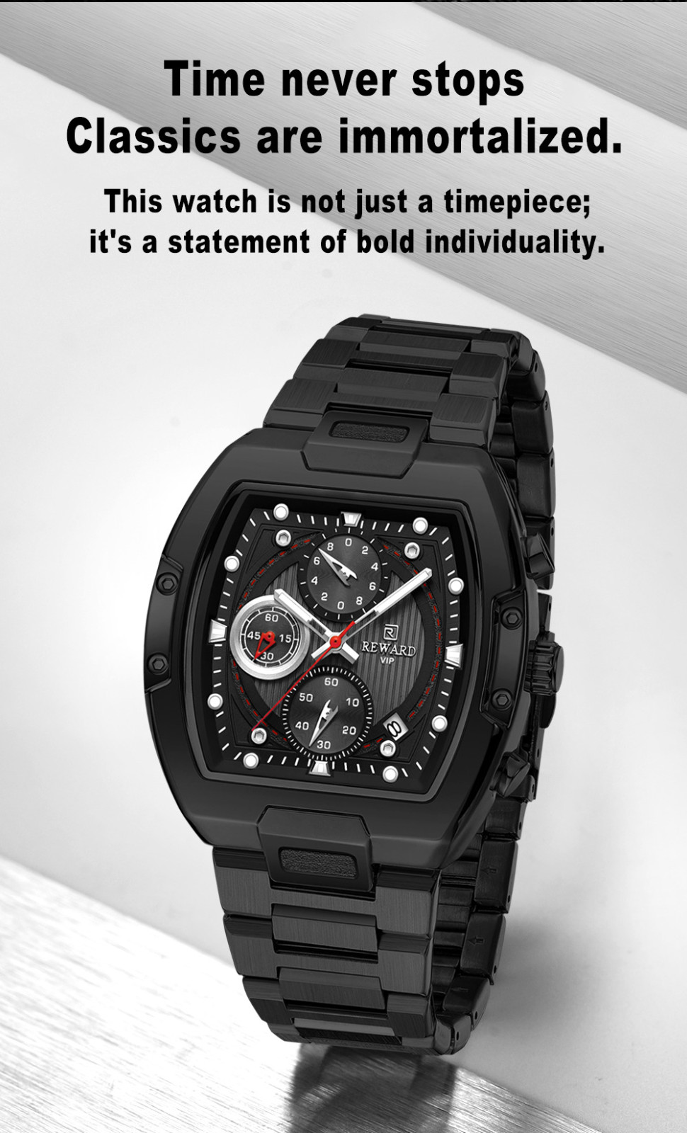 REWARD Men’s Tonneau Multifunction Chronograph Calendar Luminous Quartz Watch