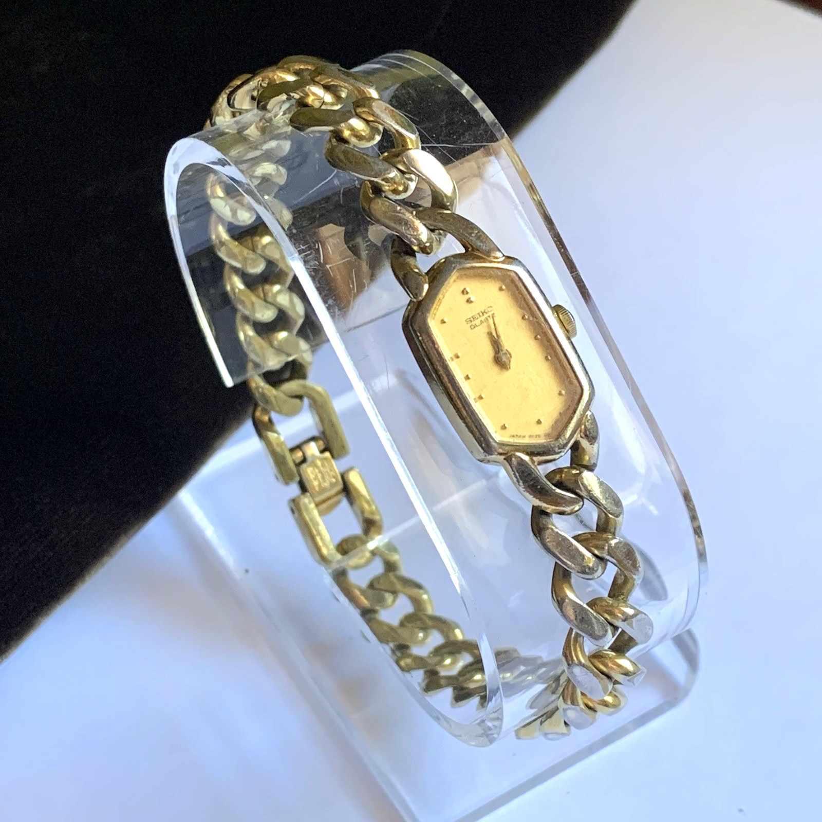 SEIKO Cuban Chain Link 2E20-5360 Gold Tone 1986 Quartz Analog Ladies Watch WORKS