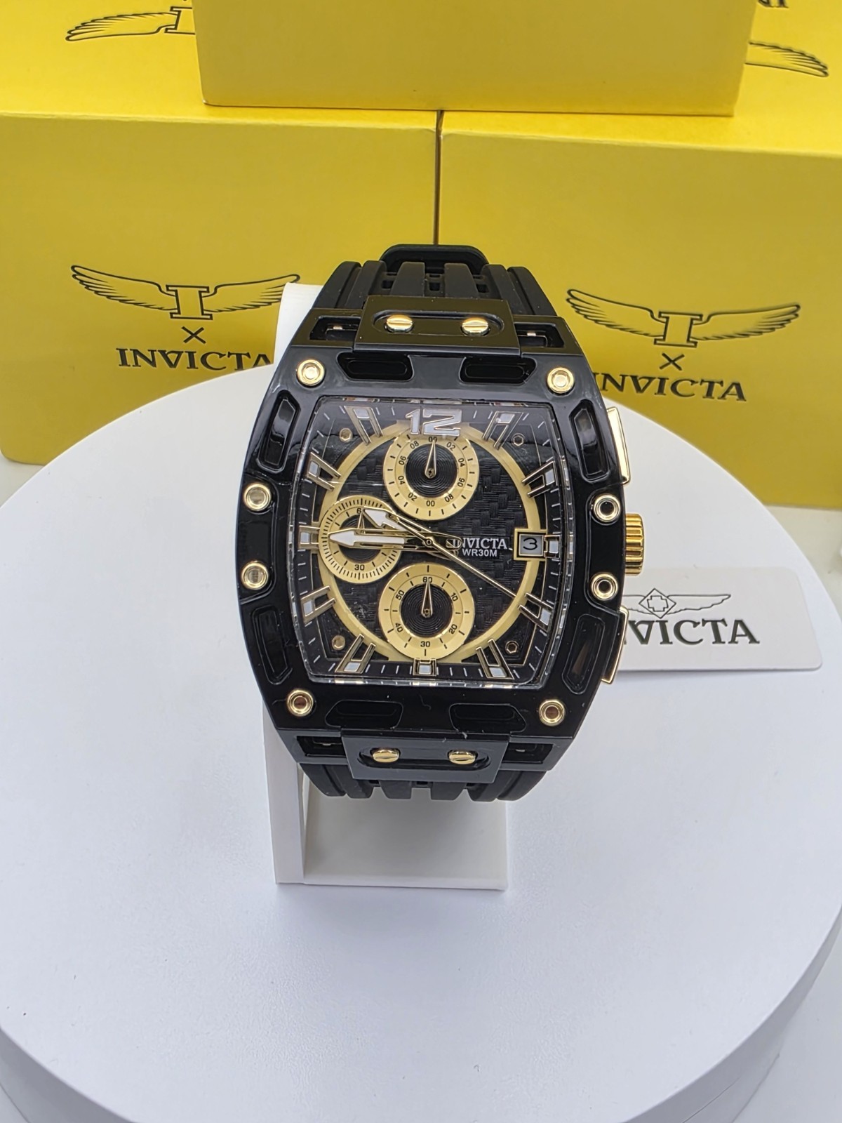 70148 Invicta S1 Rally Allogrip Men 42mm Black Tone Case Black+Gold Metal Dial