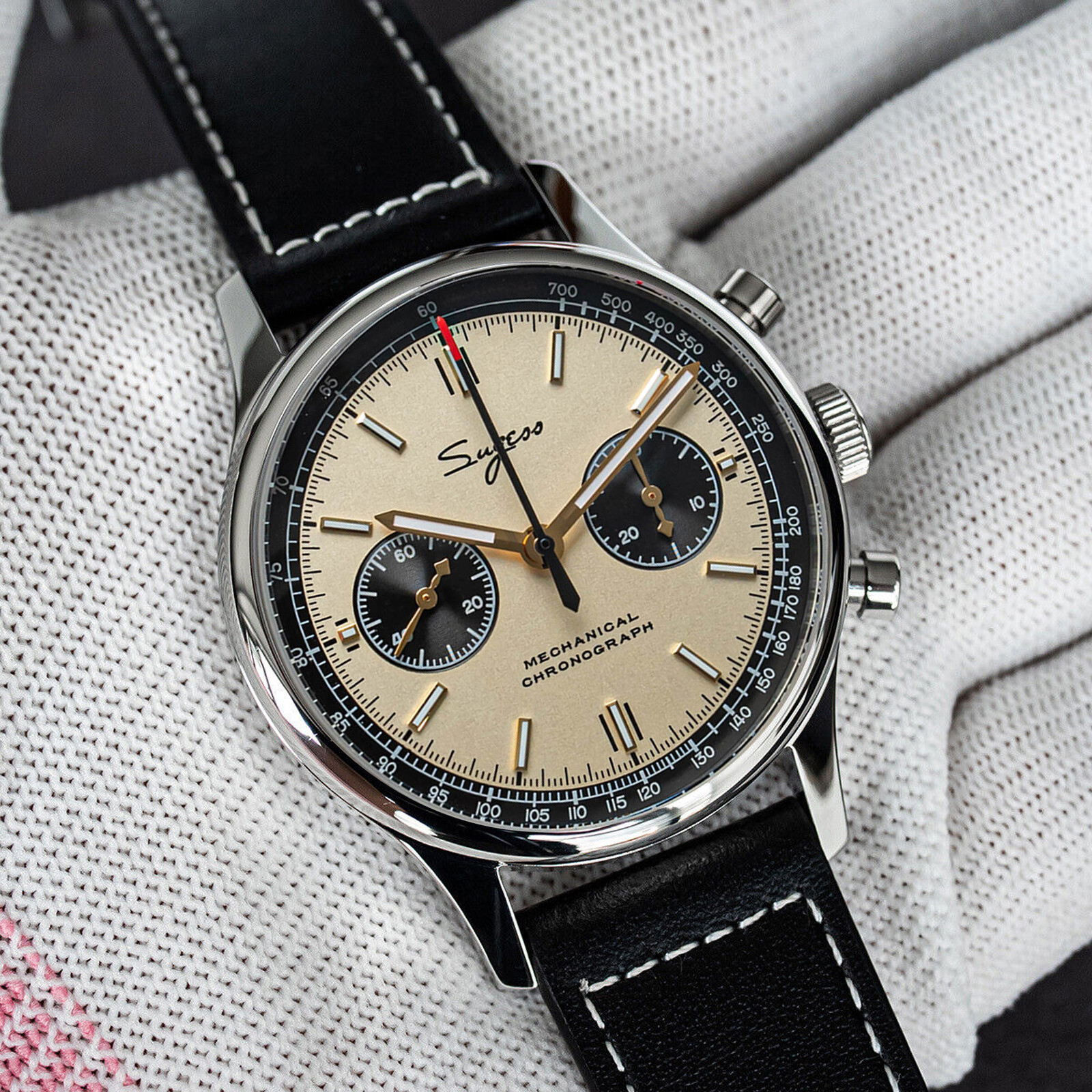 Sugess Chrono Heritage SWANNECK Panda Dial Chrono Watch SEAGULL 1963 SUPANK301SN