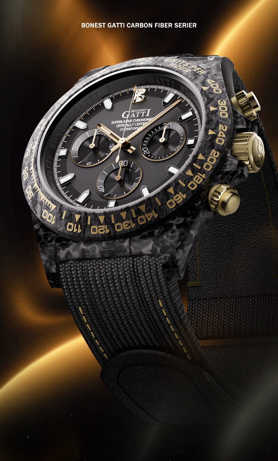 BONEST GATTI Men Chronograph Watch Automatic Mechanical Wristwatch Carbon Fiber