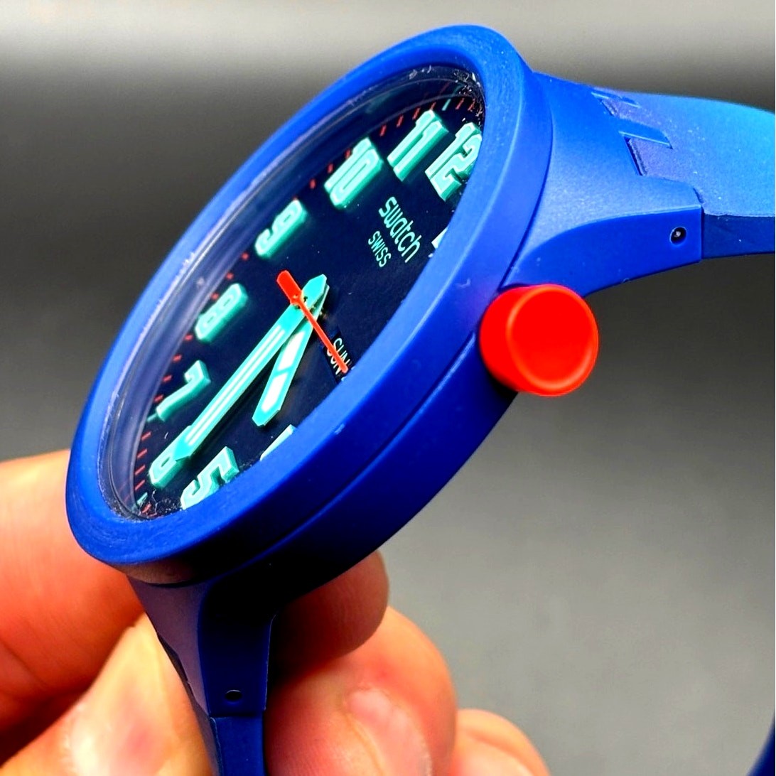 Swatch Big Bold Essentially SB01N700 Swiss Made Blue Gradient Day Date Watch NIB
