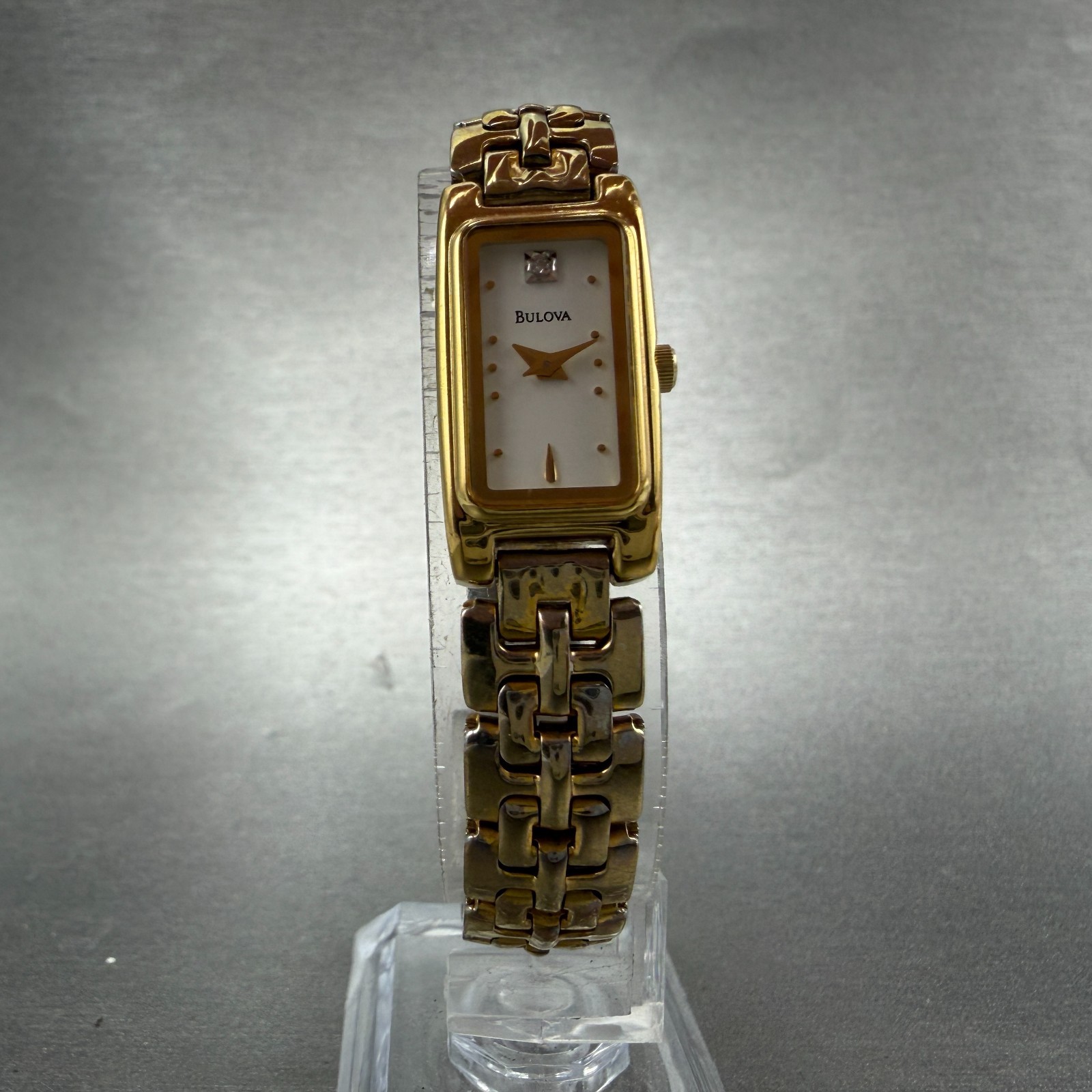 Bulova Tank Watch Women 14mm White Dial Gold Tone Rectangle 97S29 New Battery