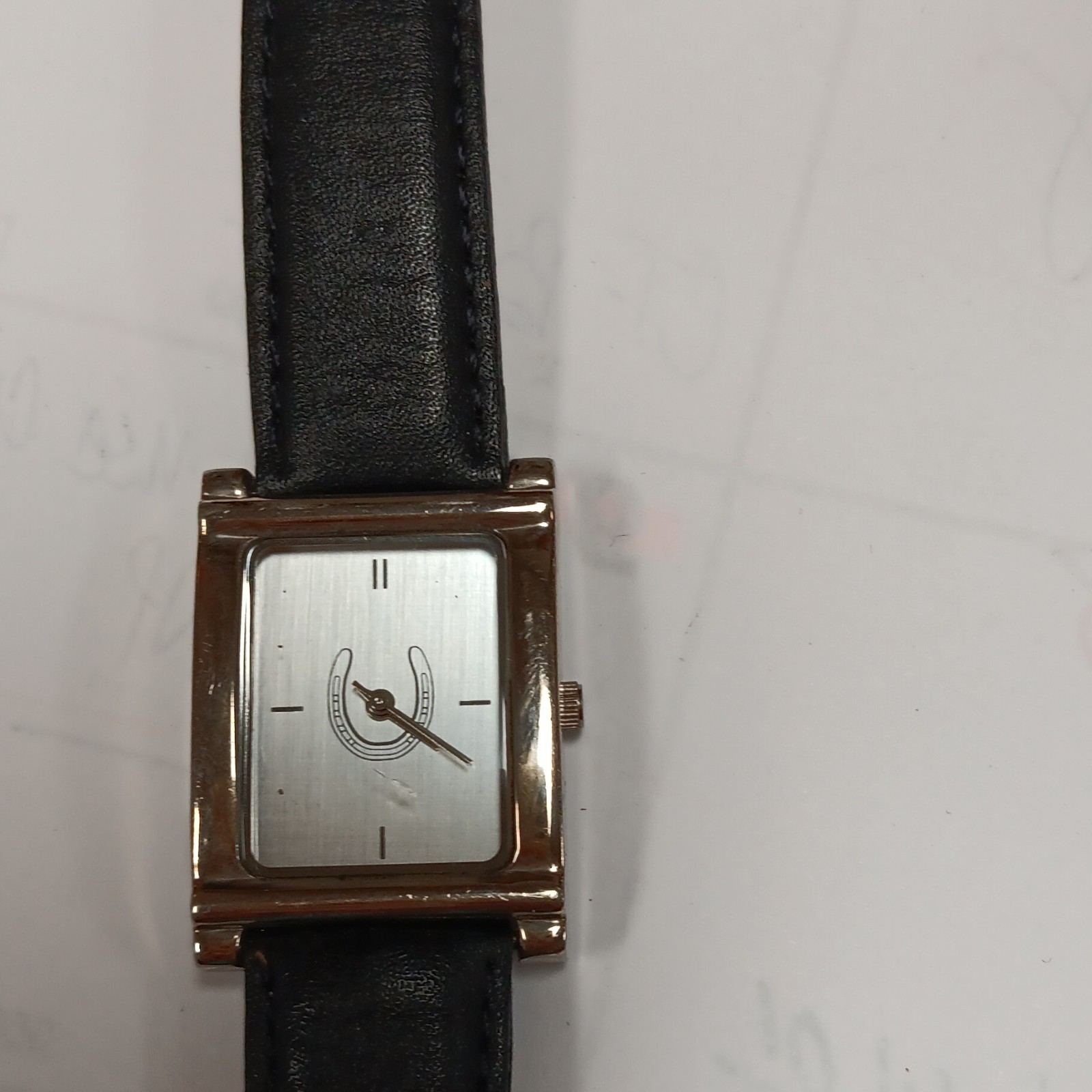 Sweda Rectangle Analog Wristwatch Silver Dial Black Leather Strap Water-Resist