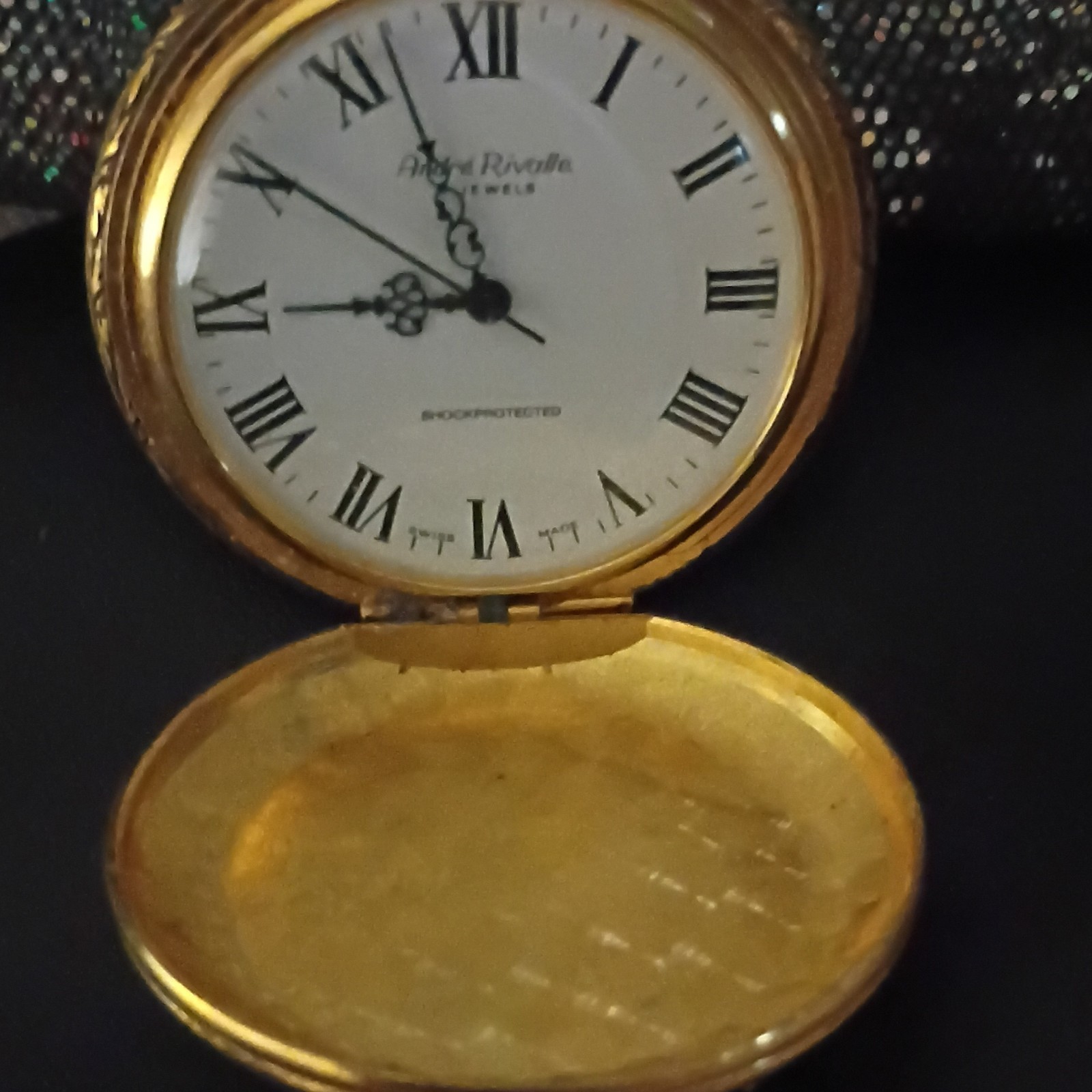 Andre Rivalle Gold Plated Full Hunter Pocket Watch White Roman Dial Quartz