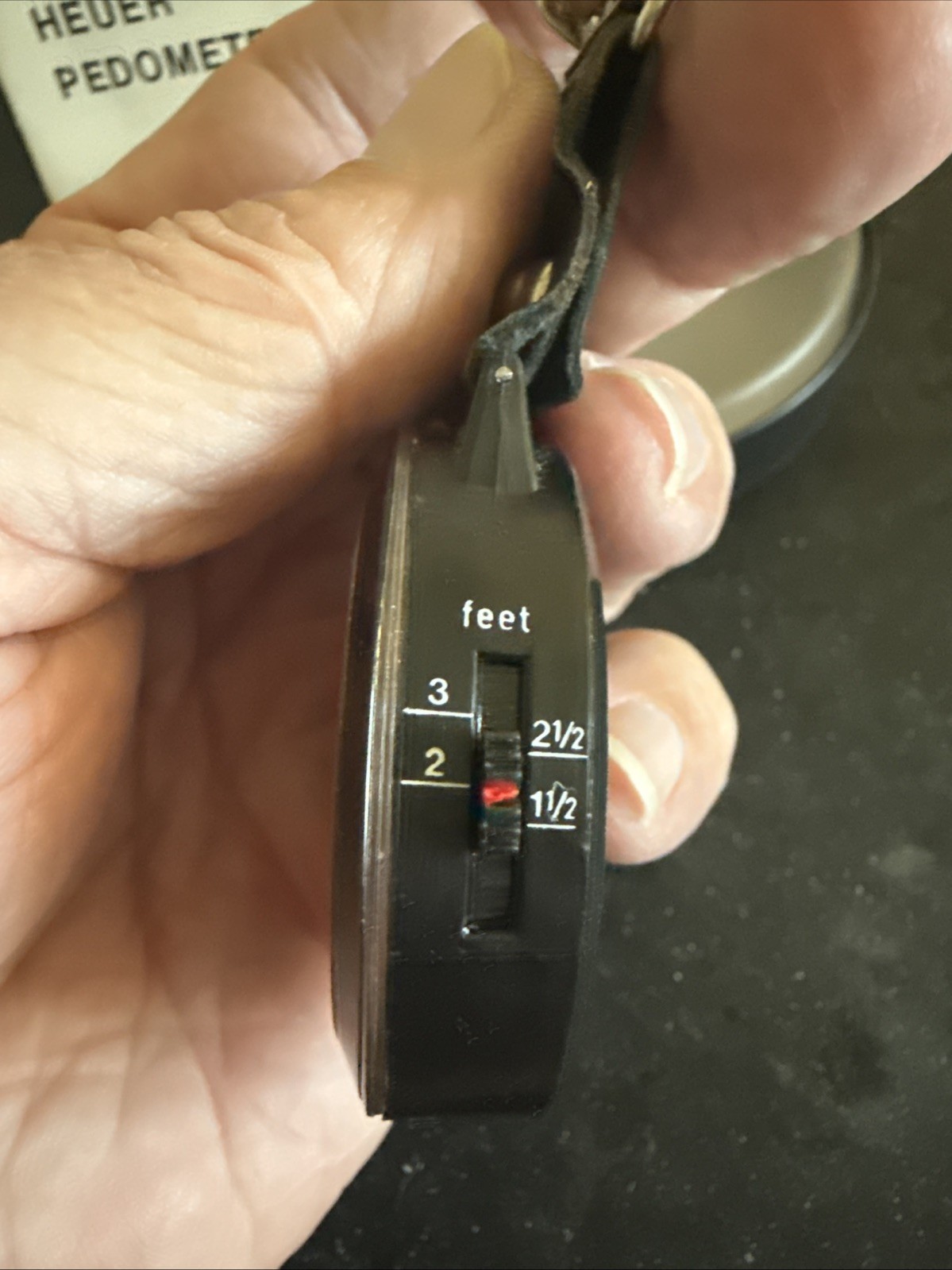 VINTAGE HEUER PEDOMETER – REF. 600 -MILES WITH ORIGINAL BOX AND INSTRUCTIONS