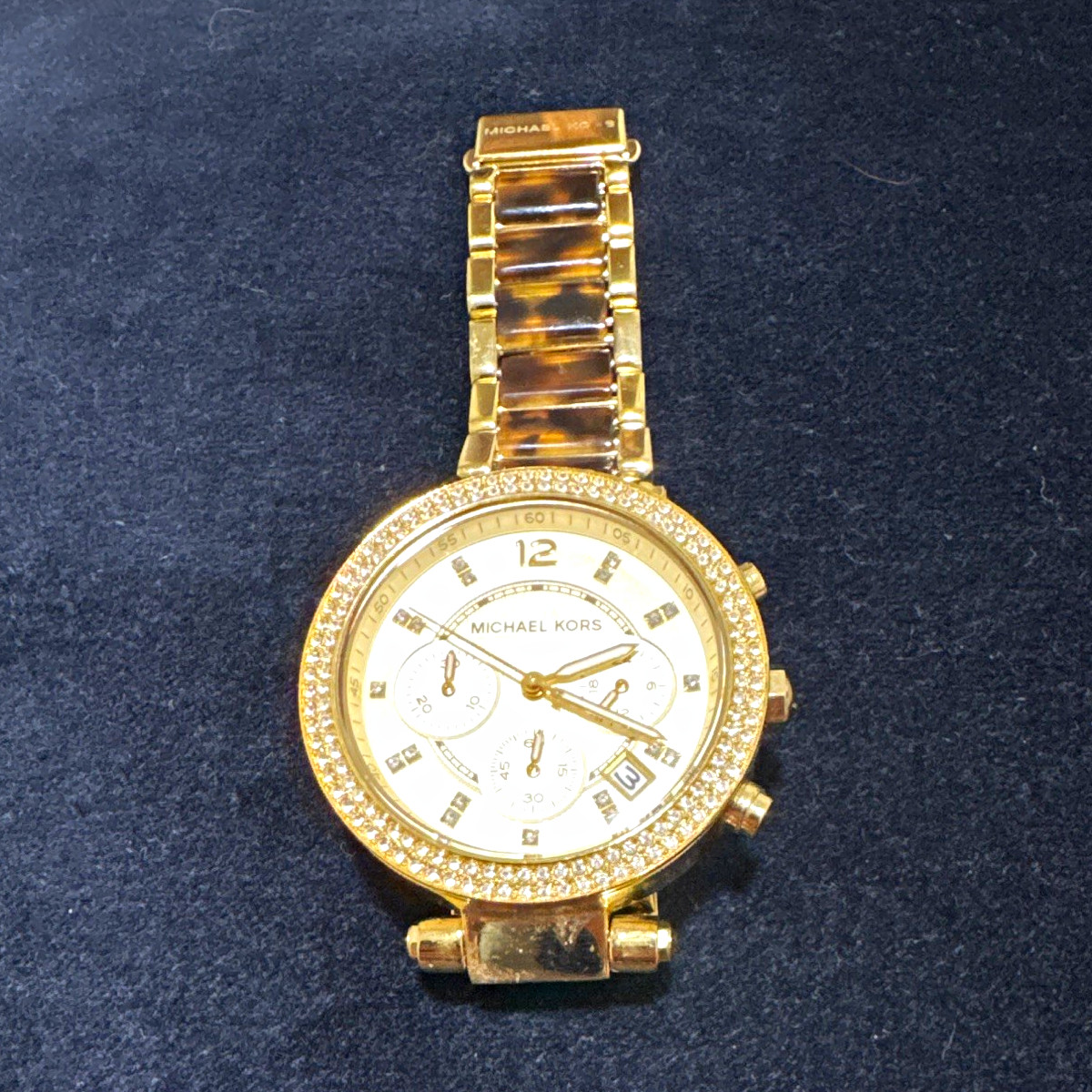 Michael Kors MK-5688 Gold Tone Chronograph Date Analog Crystal Bezel Watch