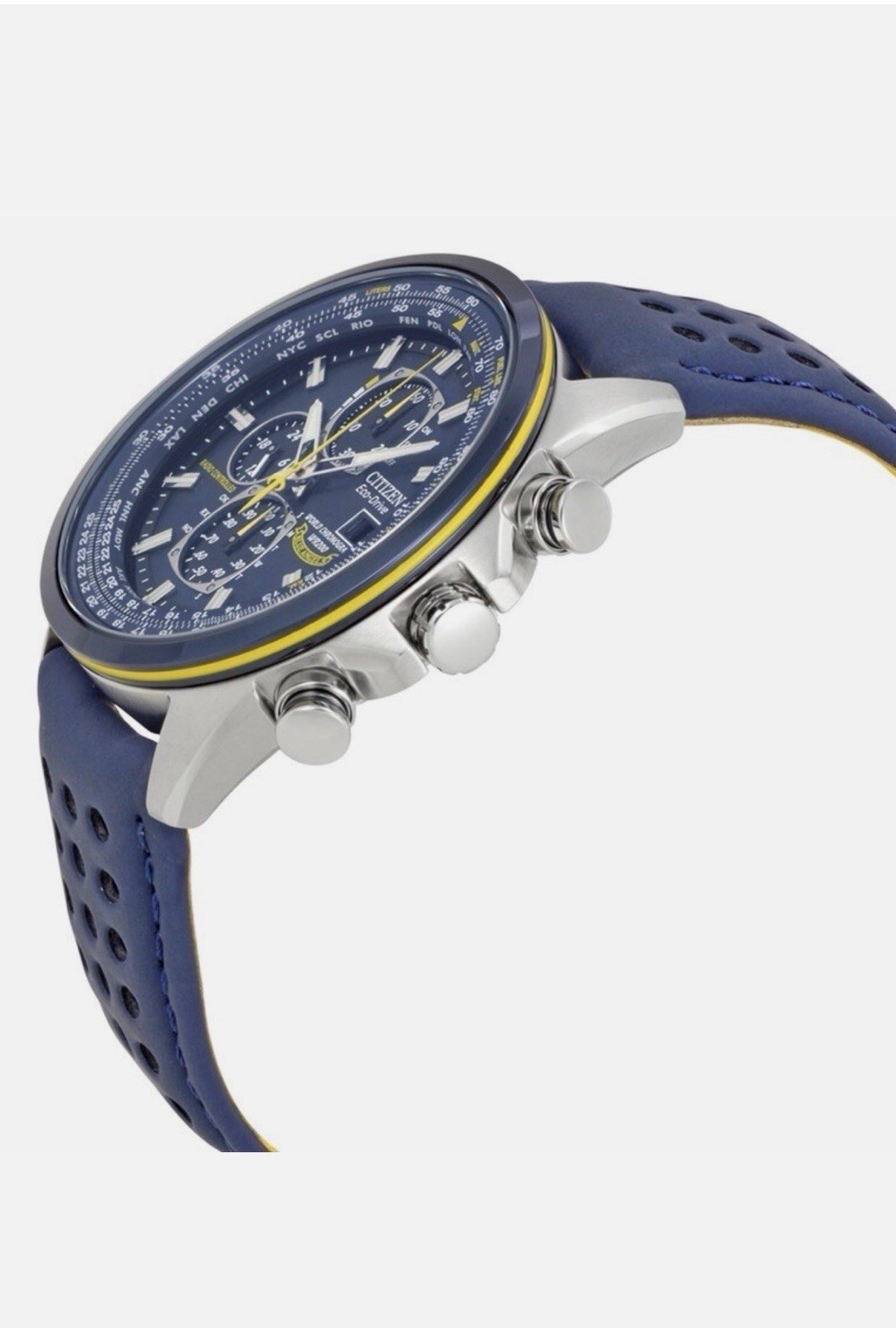 Citizen Eco-Drive Blue Angels A-T World Time Chronograph Blue Leather
