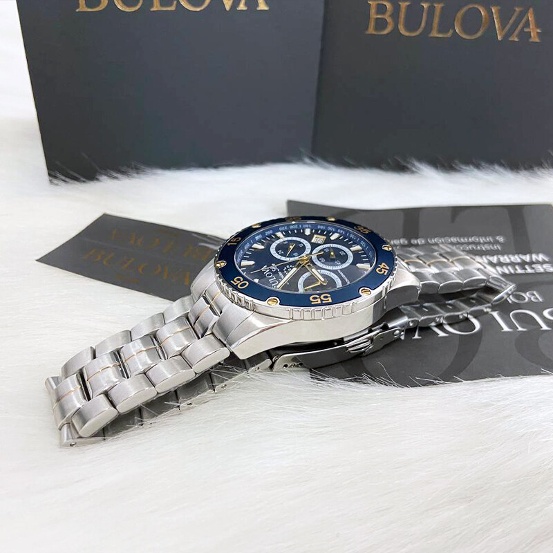 Men Bulova Classic Blue Marine Star Chronograph 98B400 Quartz Watch 7.5-8-8.5