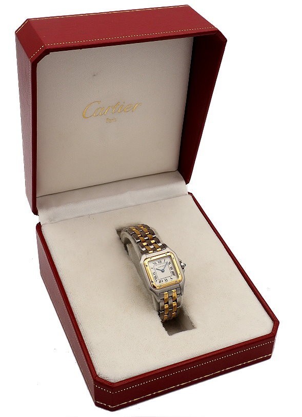 Cartier Panther 22mm Ladies Watch 18K Yellow Gold Stainless Steel Box Papers