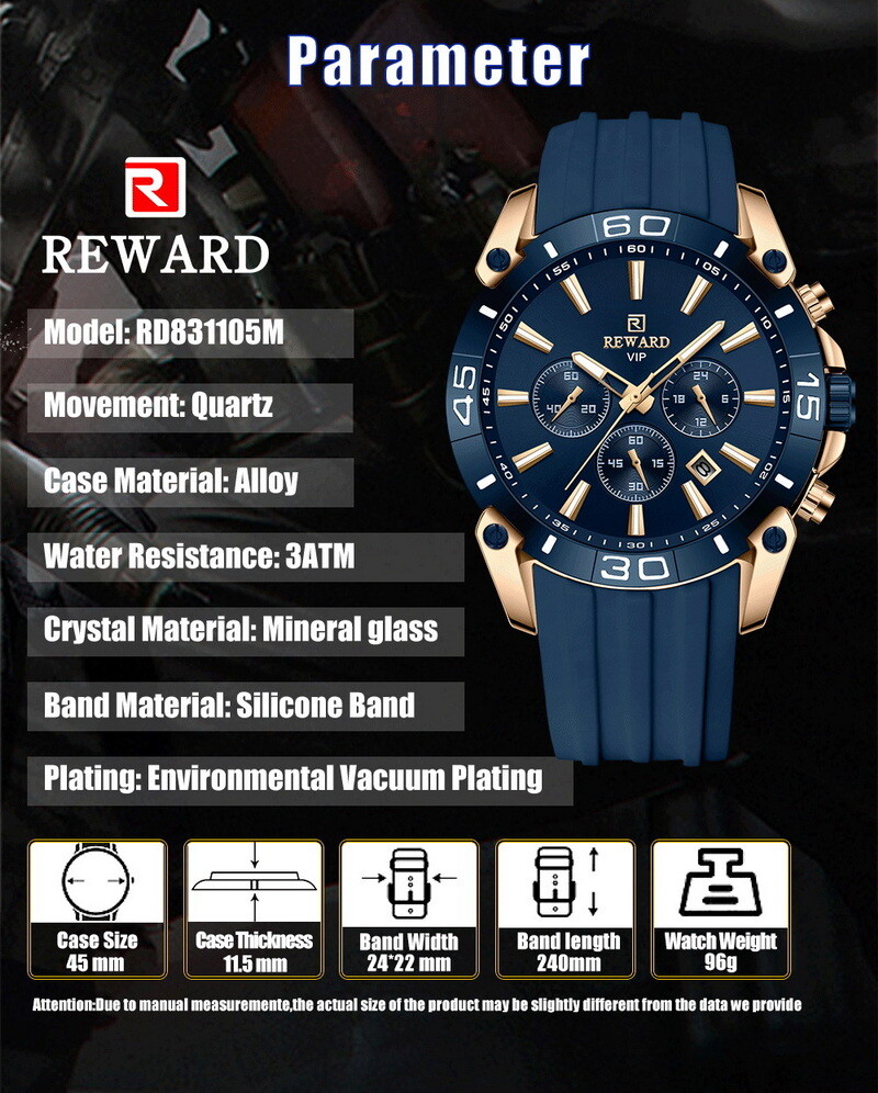 REWARD Men’s Multifunction Chronograph Calendar Luminous Waterproof Quartz Watch