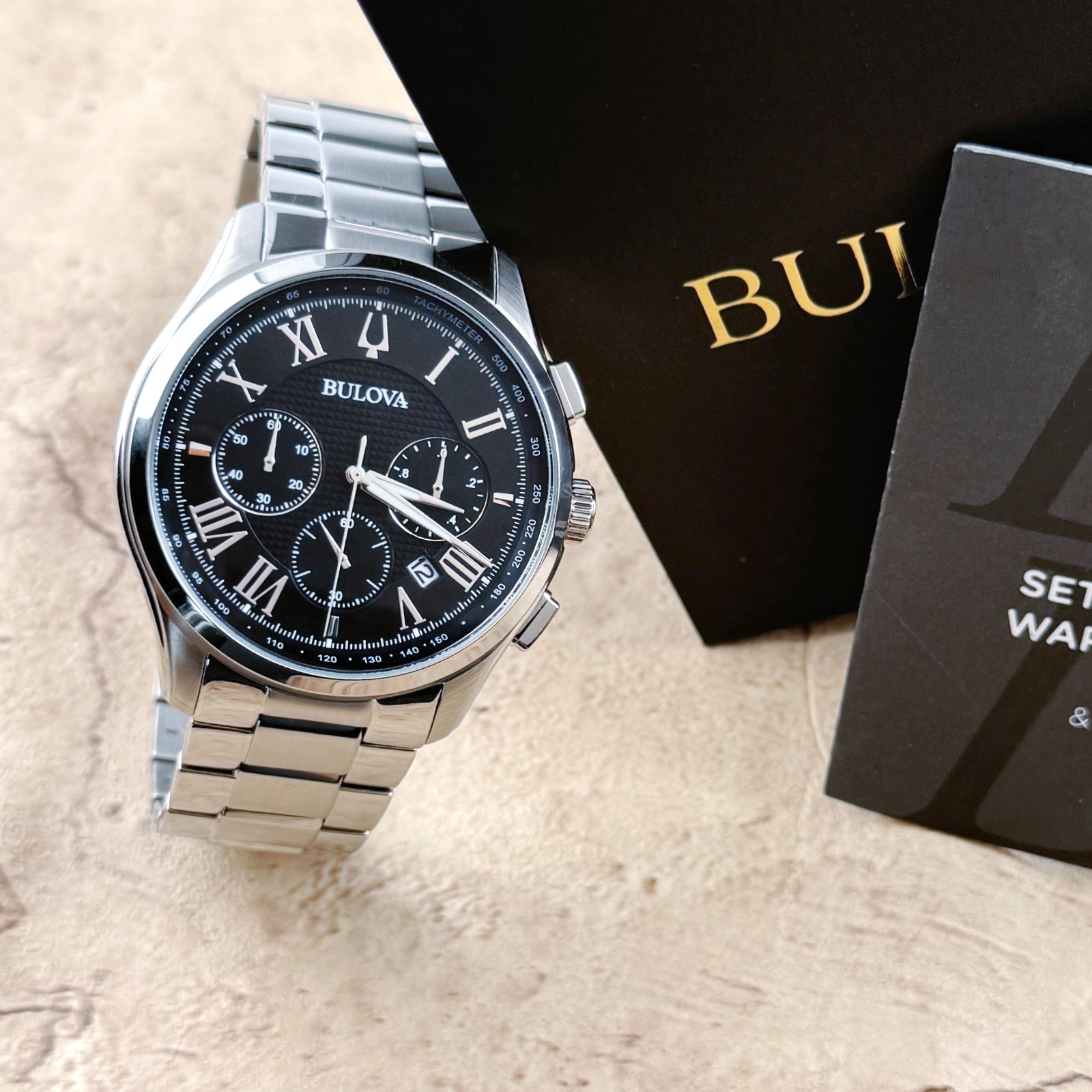 New Bulova Classic Dark BlackTextured Dial Chronograph Men’s Quartz Watch 96B288
