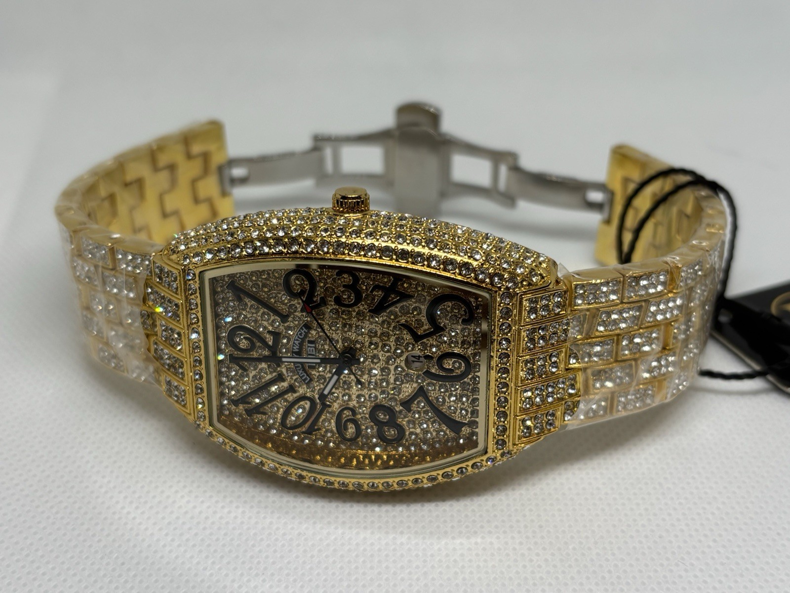 BIBI Luxury Gold Iced Crystal Men’s Watch Date Display Box & Papers New