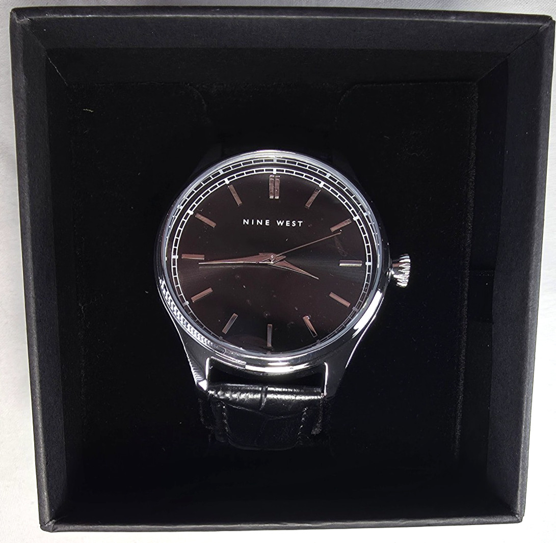 Nine West Jasper Men’s Watch NWW2201M Black Faux Croc Strap New in Box