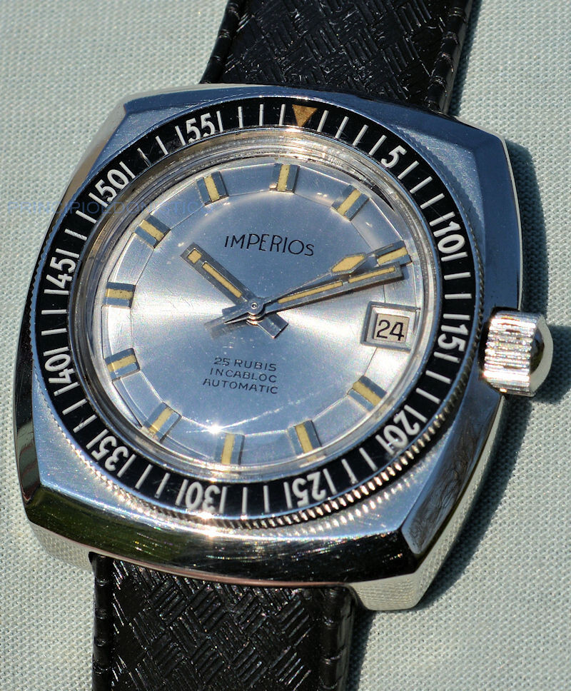 Rare Imperios Diver Sub 150mt Steel Watch Bakelite Bezel Screw Crown