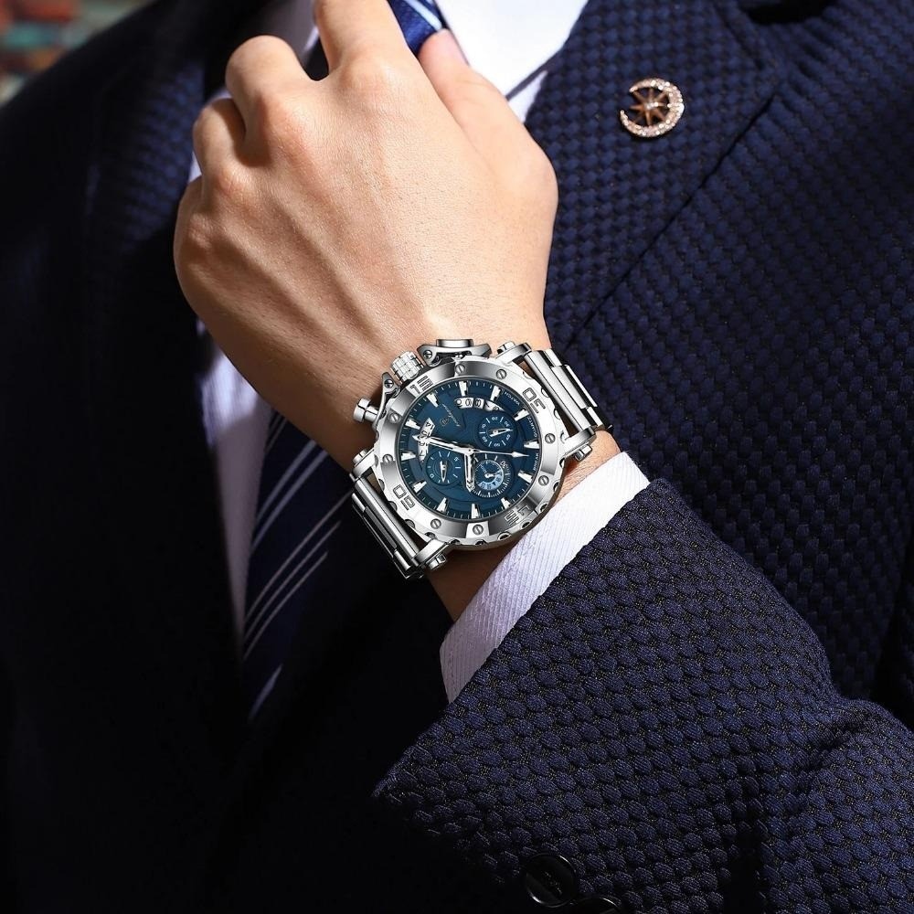 POEDAGAR Men Calendar Luminous Waterproof Stainless Steel Fashion Quartz Watch