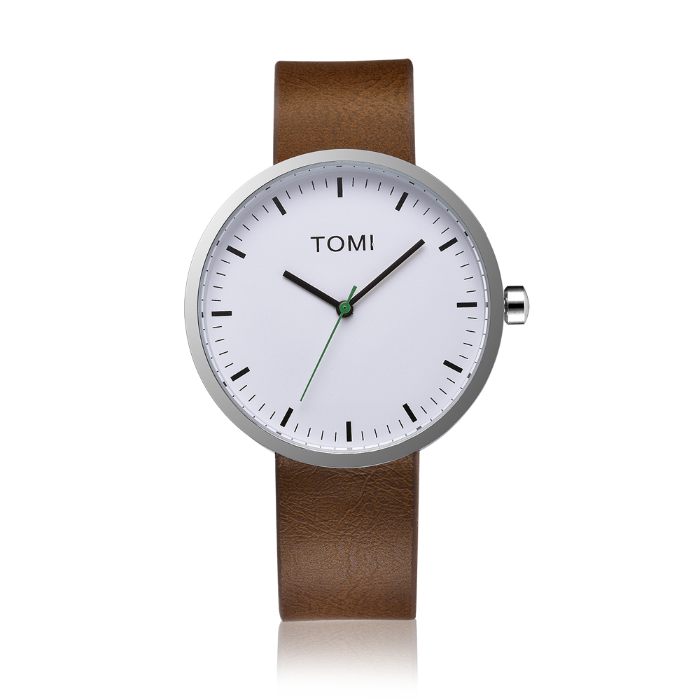 Tomi Watch “005” Quartz Stainless Steel White Green Brown Leather Unisex Watch