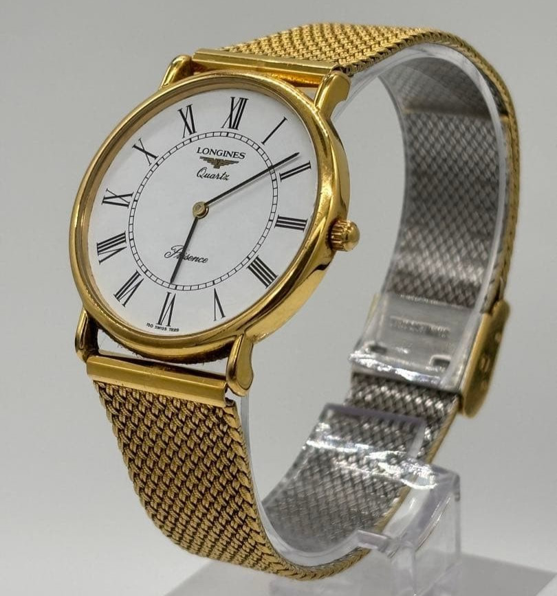 Longines Presence 150 7229 Gold Plated White Dial Quartz Men Watch Original Band