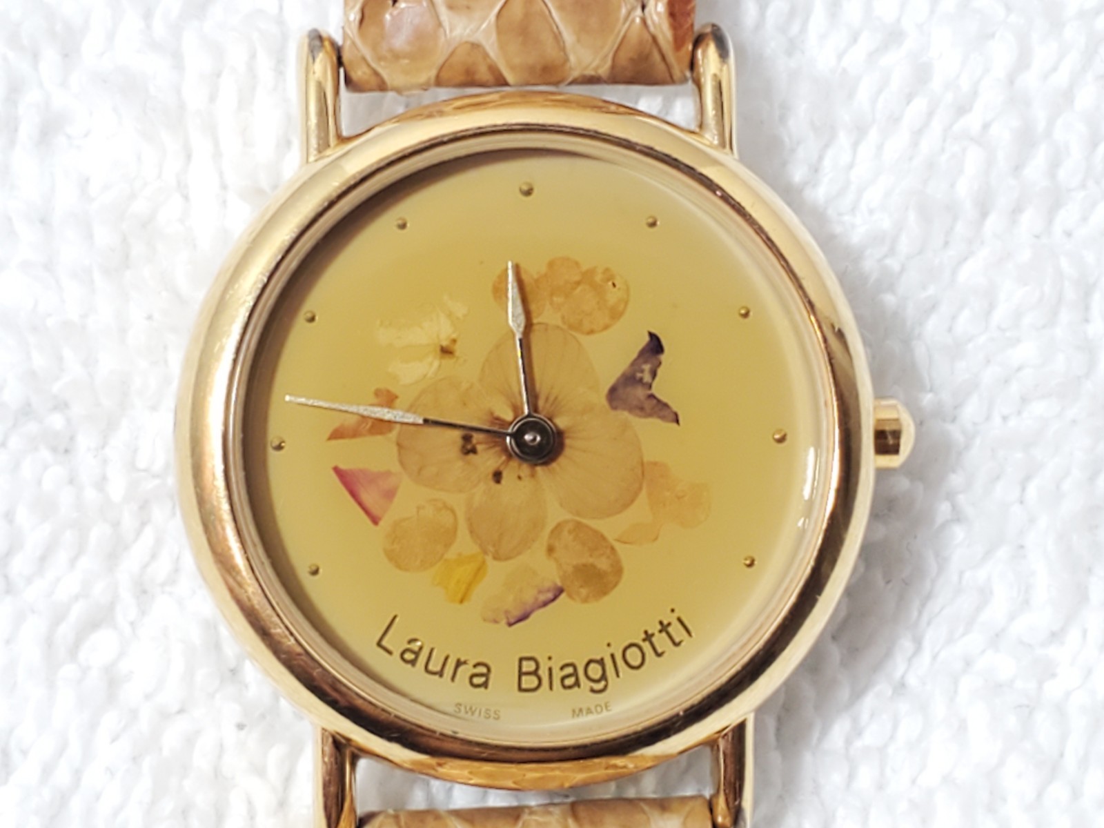 Vintage Laura Biagiotti Gold Plated Women’s Watch Pressed Flowers Swiss Made