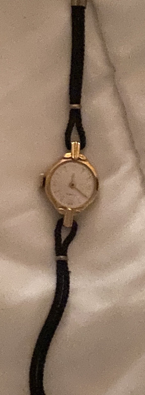 Timex Women’s Gold Tone Round Analog Watch, White Dial, Black Strap