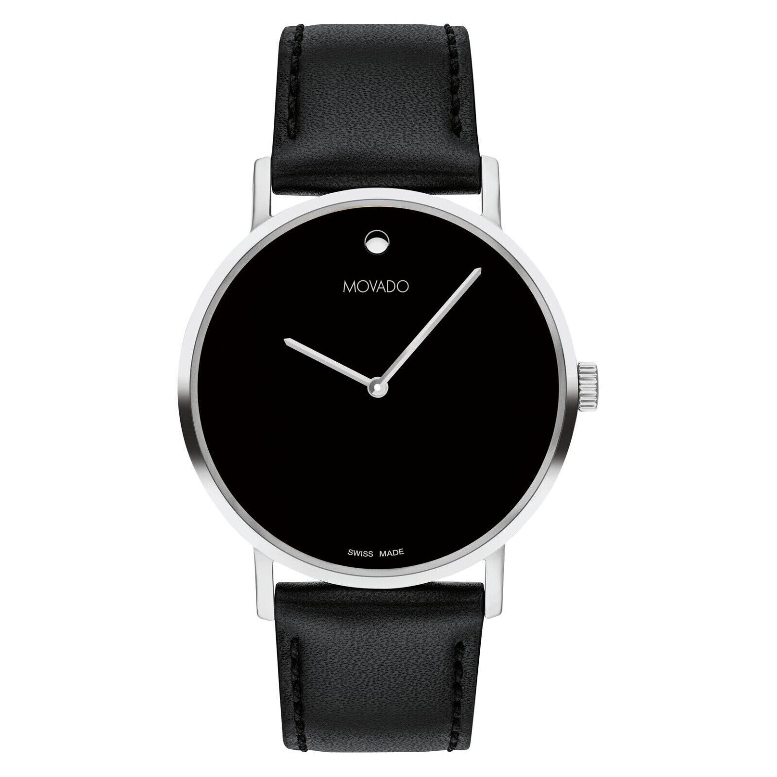Movado Signature Men’s Black Dial Black Leather Strap Swiss 40mm Watch
