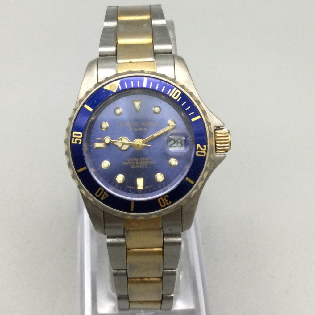 Charles Hubert Paris Womens Blue Dial 29mm Two Tone Watch New Battery 6.5″