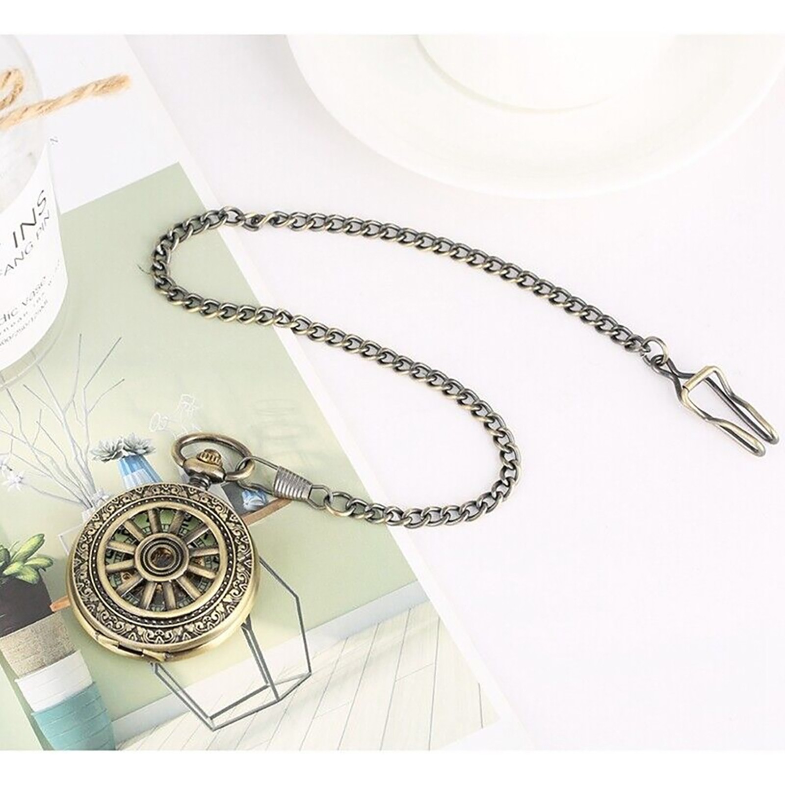 1 PC Vintage Mens Hand Winding Mechanical Movement Skeleton Pocket Watch