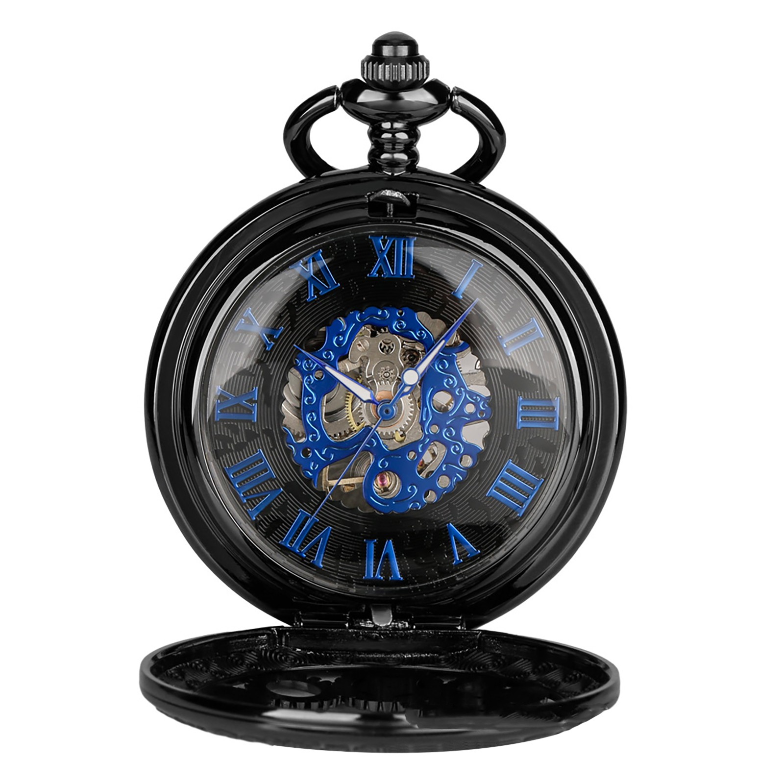 1 PC Mens Skeleton Mechanical Pocket Watch Hollow half Hunter Pocket Watch
