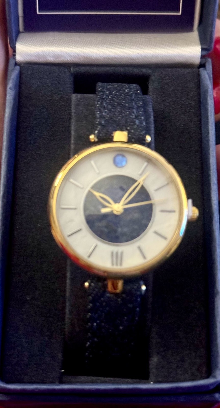 The Bradford Exchange “Forever In Blue” Denim Ladies Watch with Faux Crystal