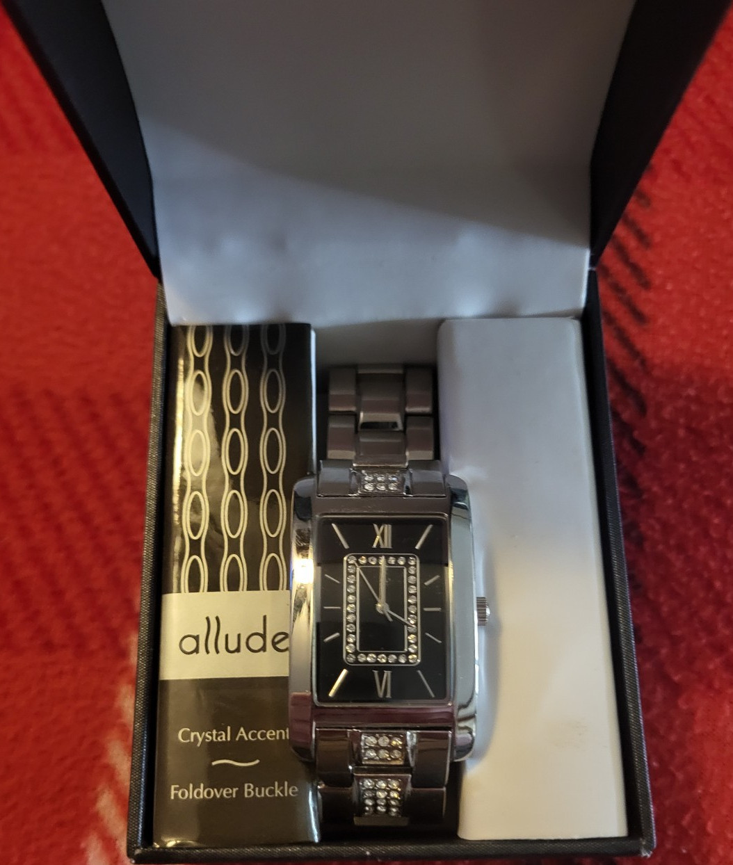 Allude Crystal Accent Women’s Quartz Black Dial Silver-Tone Bracelet Watch Box