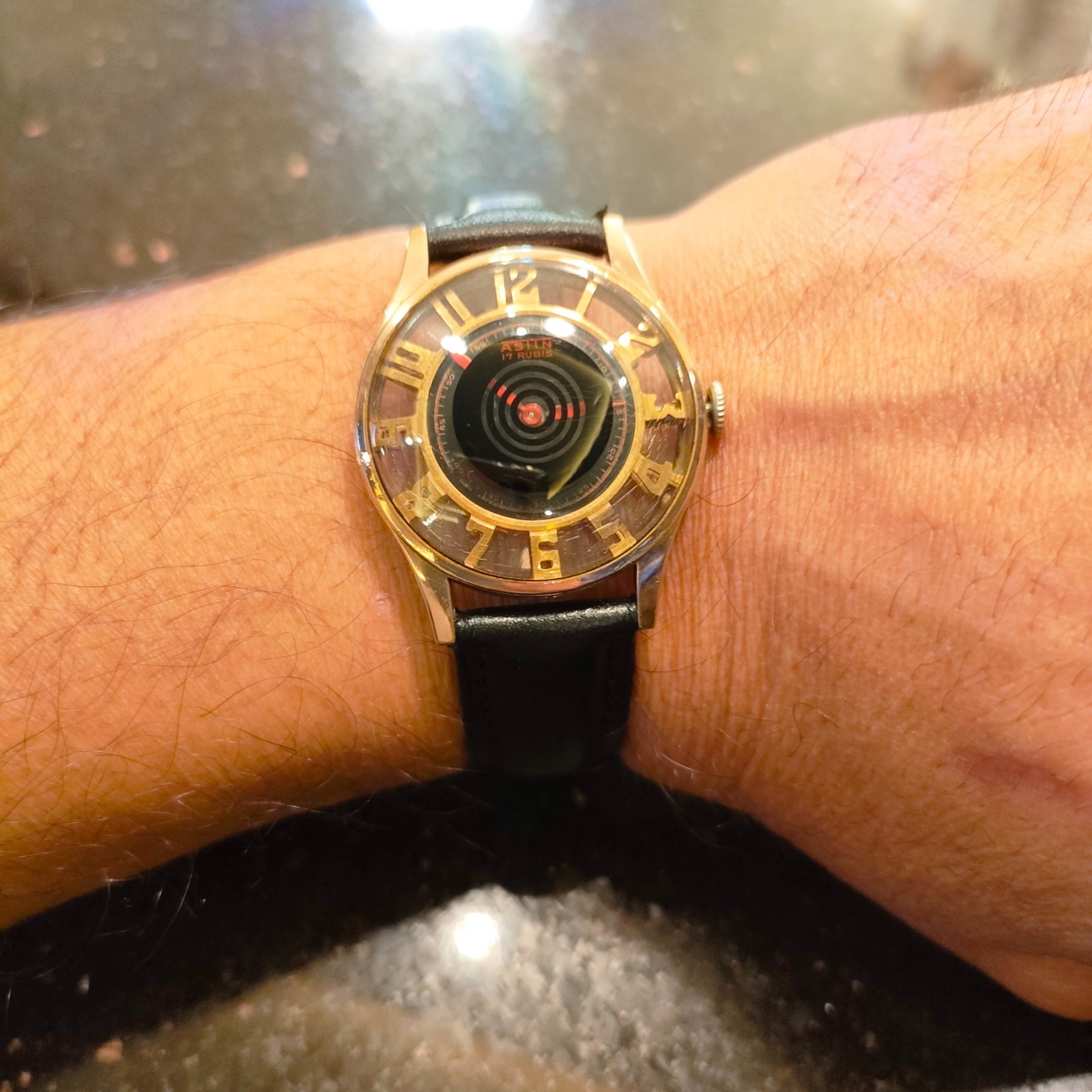 1950s Vintage Rare Skeleton Astin Rubis Mechanical Watch With 17 Rubies Jewels
