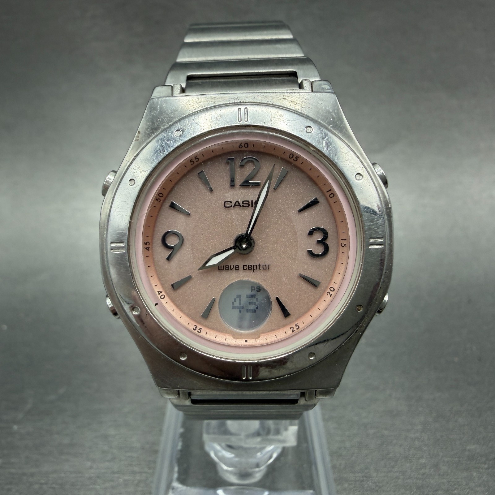Casio Wave Ceptor Watch Women 34mm Pink Dial Silver Tone Date LWA-M140 Works