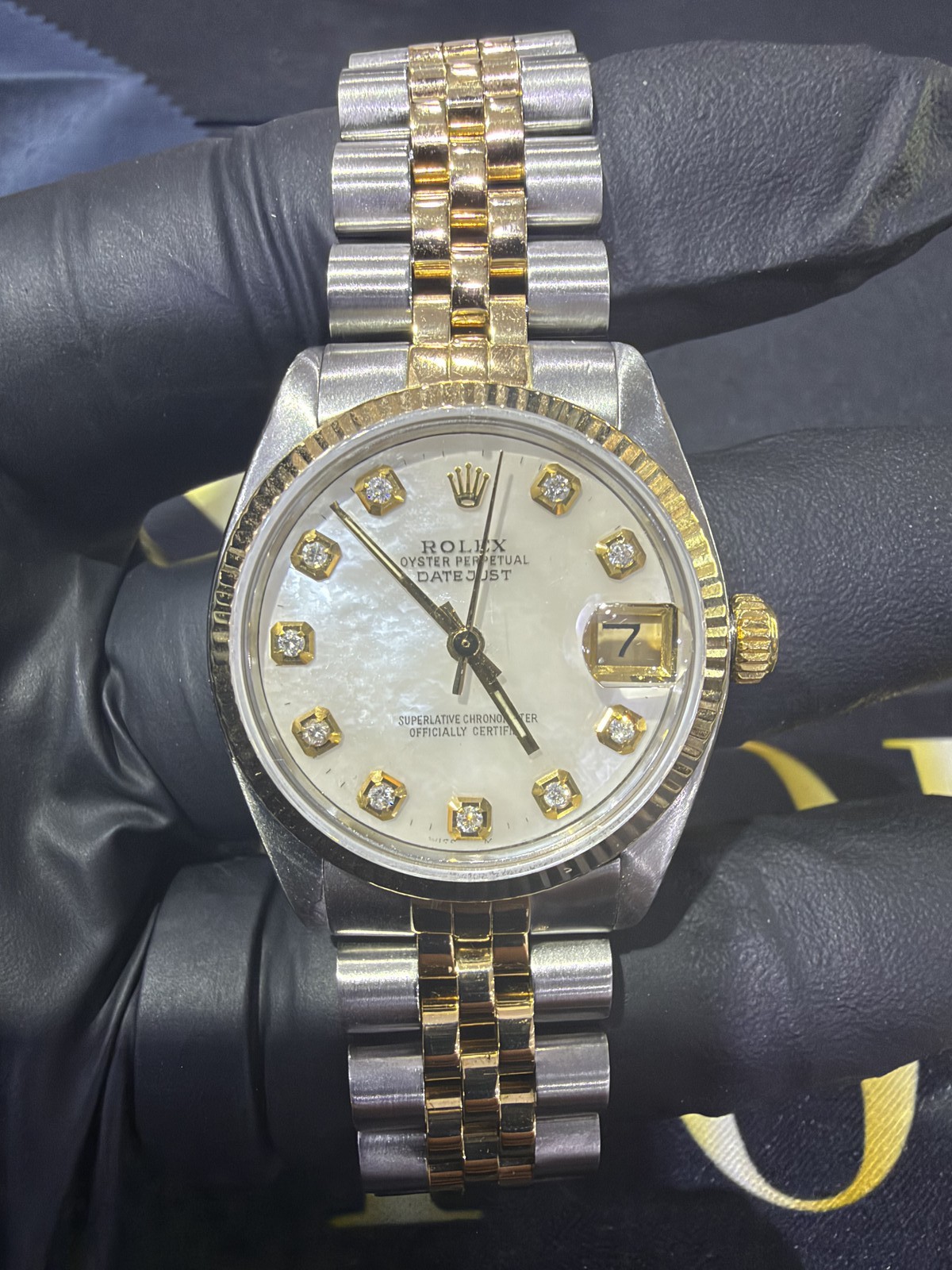 Rolex Datejust 31mm YG 6827 Fluted Bezel Stick Dial Oyster Bracelet