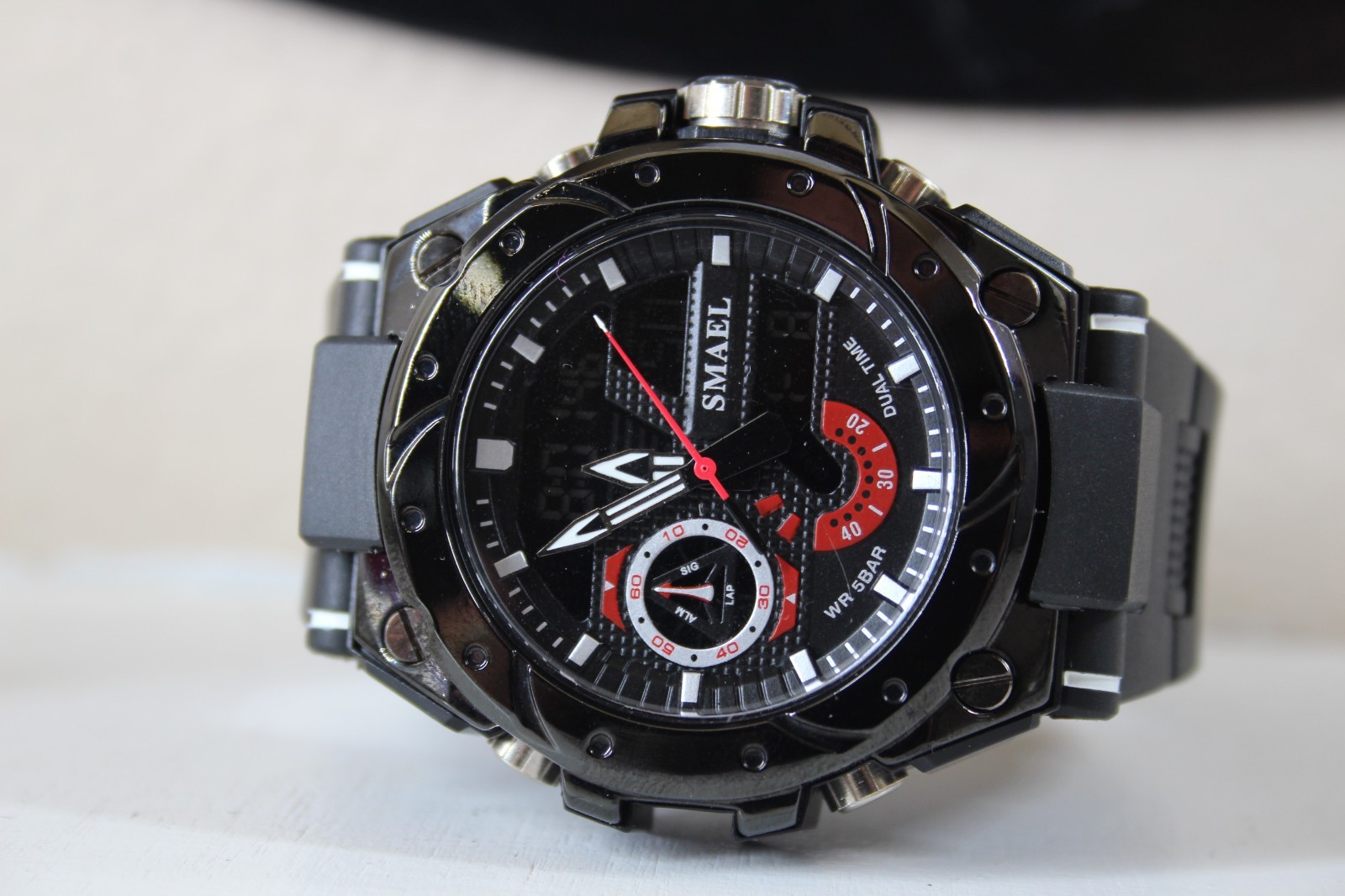 Men’s Watch Black Chrome Everyday Tough Expensive Look SMAEL LED WR Fashion Gift