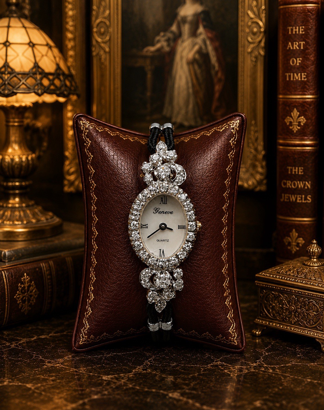 14K White Gold Geneve 1/2Ct Diamond Ladies Antique Vintage Estate Bracelet Watch