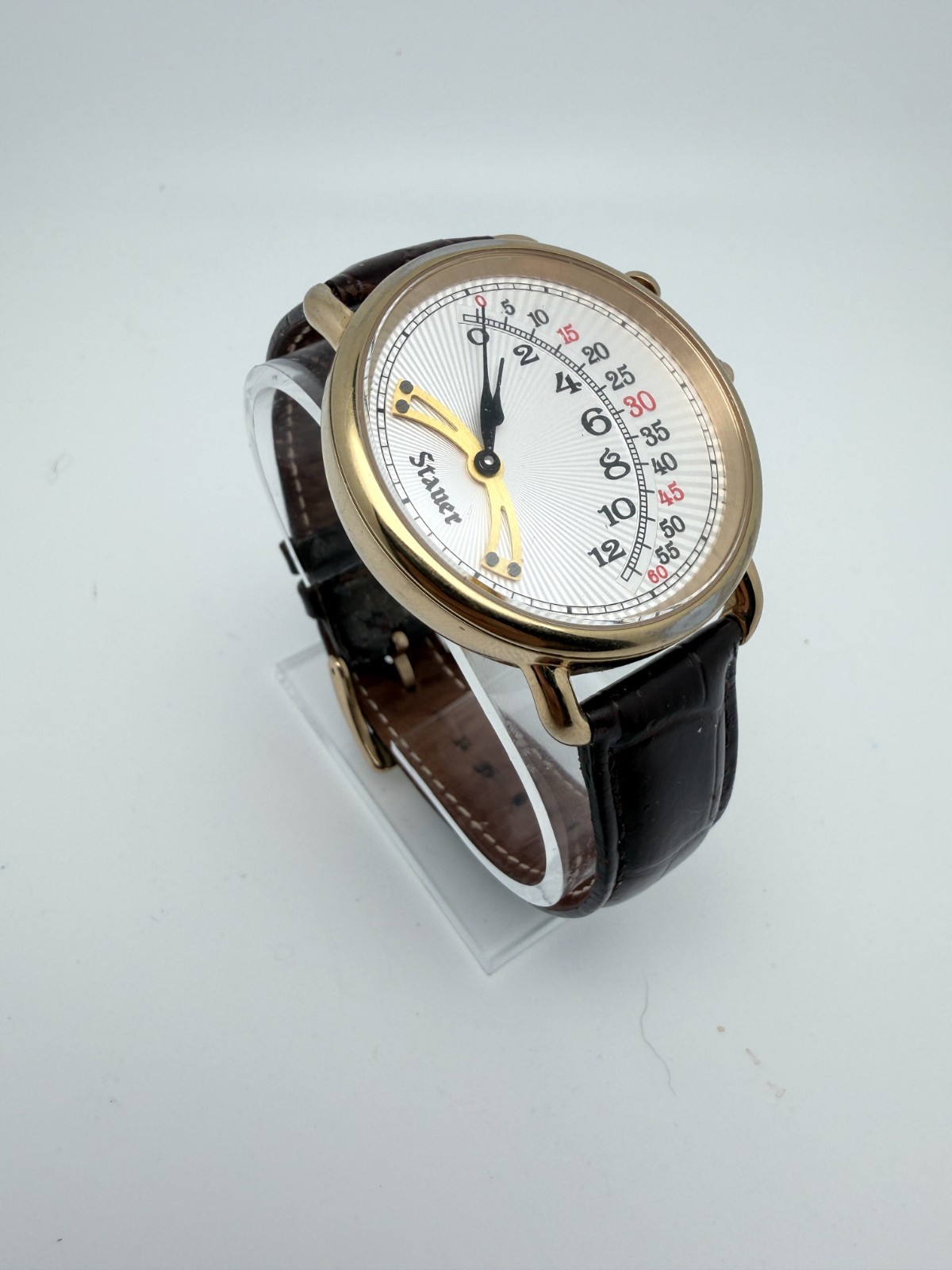 Stauer Retrograde 55097 Watch 43mm Gold Tone Crazy Wandering Interesting Quartz