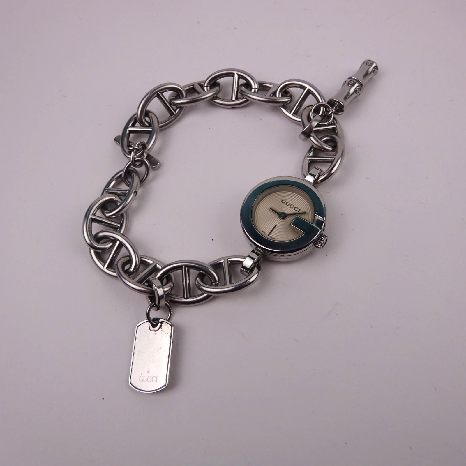 Gucci 107 Charm Bracelet Watch Off White Dial Stainless Steel Woman’s