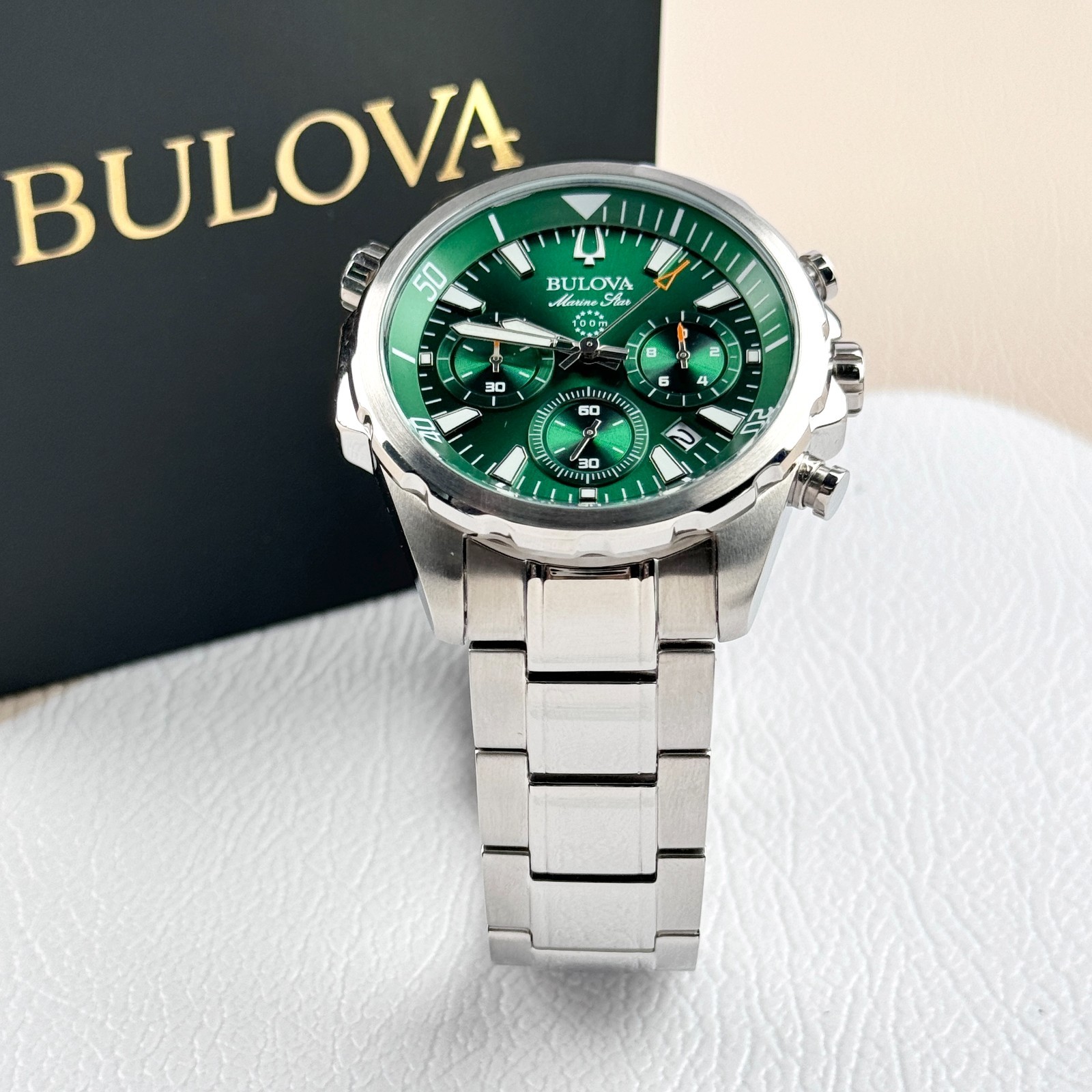 Bulova Marine Star 43MM Green Dial Quartz Chronograph Men’s Watch 96B396