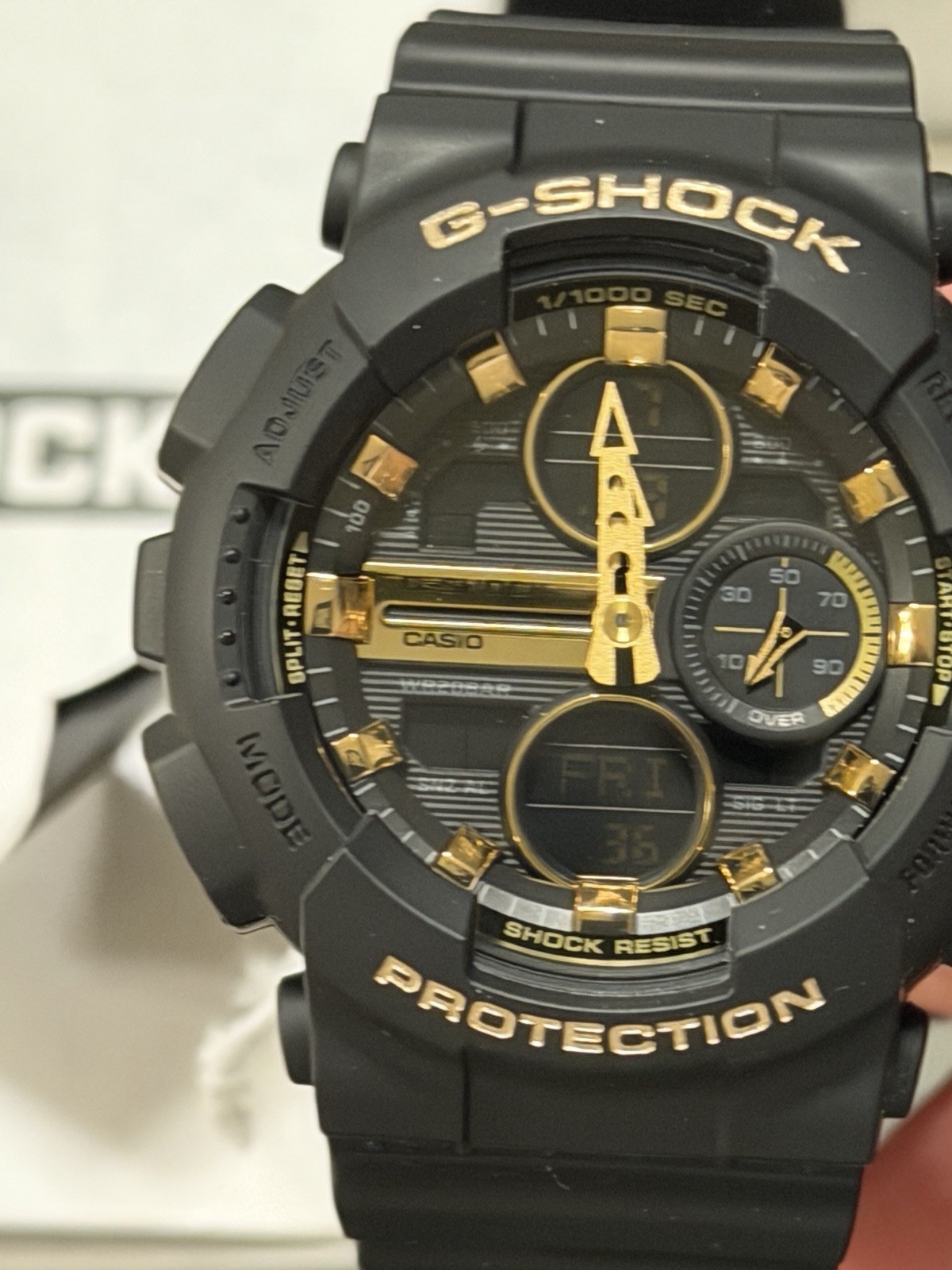Casio G-SHOCK Black/Gold Analog-Digital Quartz 200m Resin Watch w/ Box