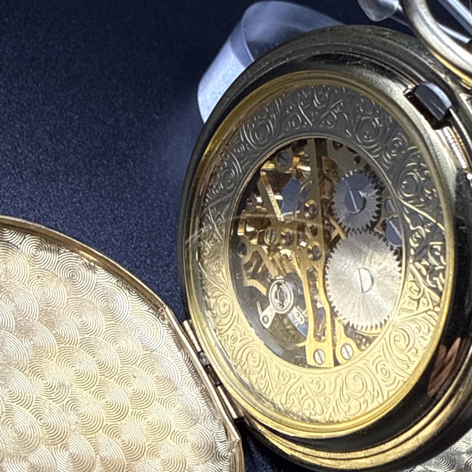 Vintage Rotary Gold Plated Skeleton Half Hunter Pocket watch -Good Working Order