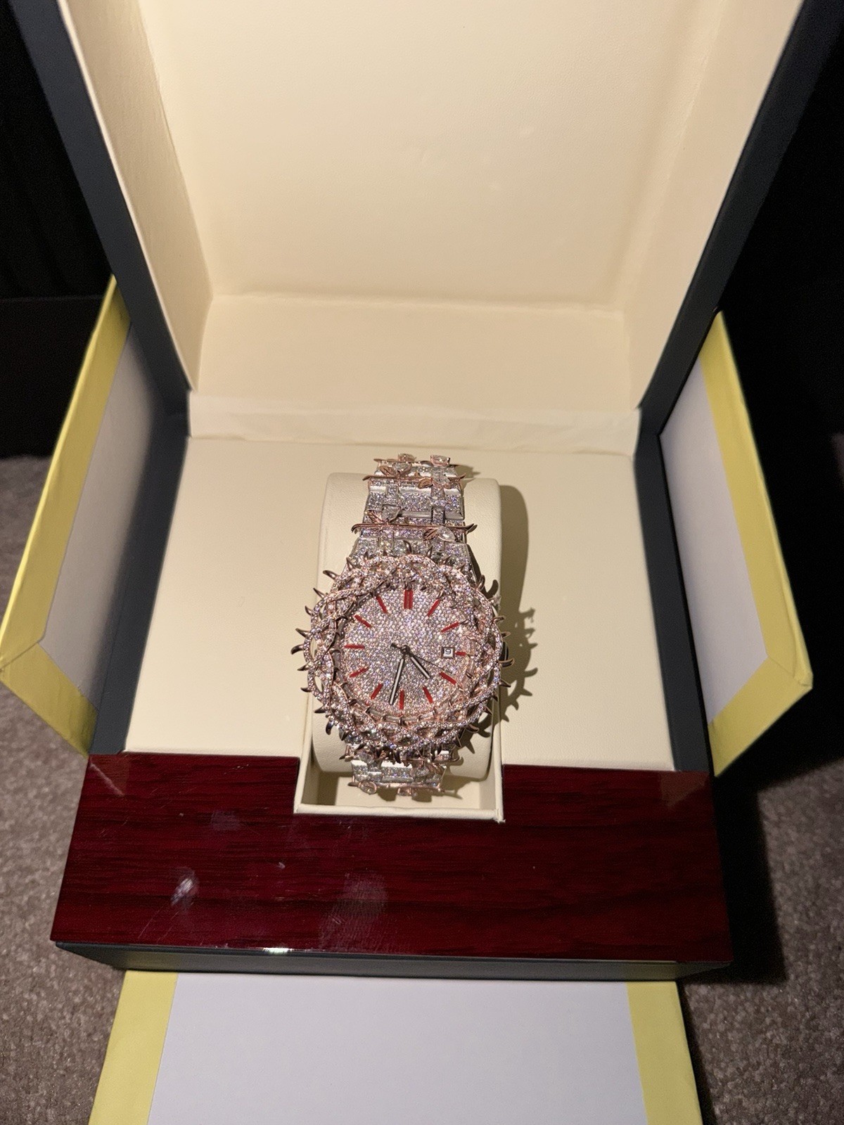Rose Gold Tone Thorn VVS Moissanite Watch w/ Box