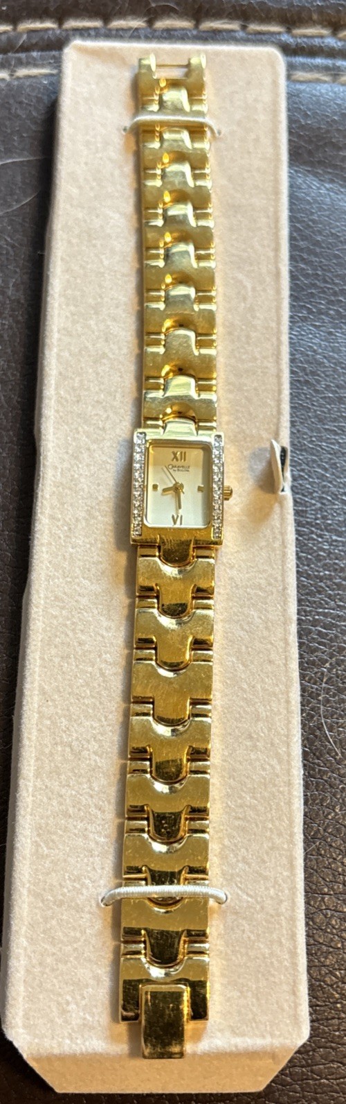 Caravelle By Bulova Gold Tone Black Dial Diamond Womans Watch